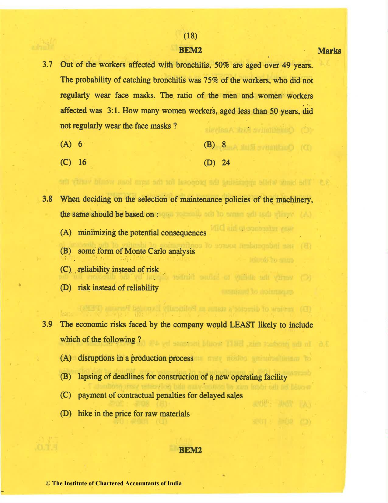 CA Final May 2019 Question Paper - Paper 6A – Risk Management - Page 18