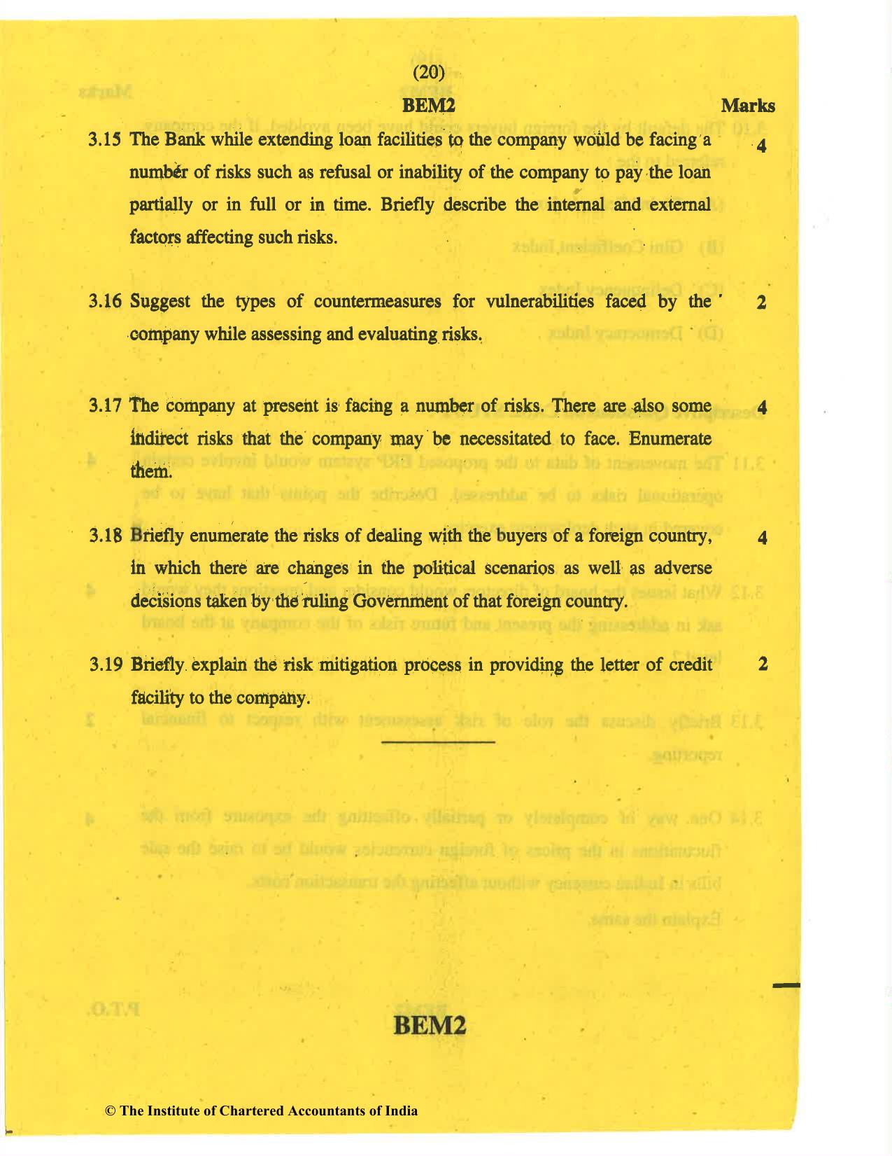 CA Final May 2019 Question Paper - Paper 6A – Risk Management - Page 20