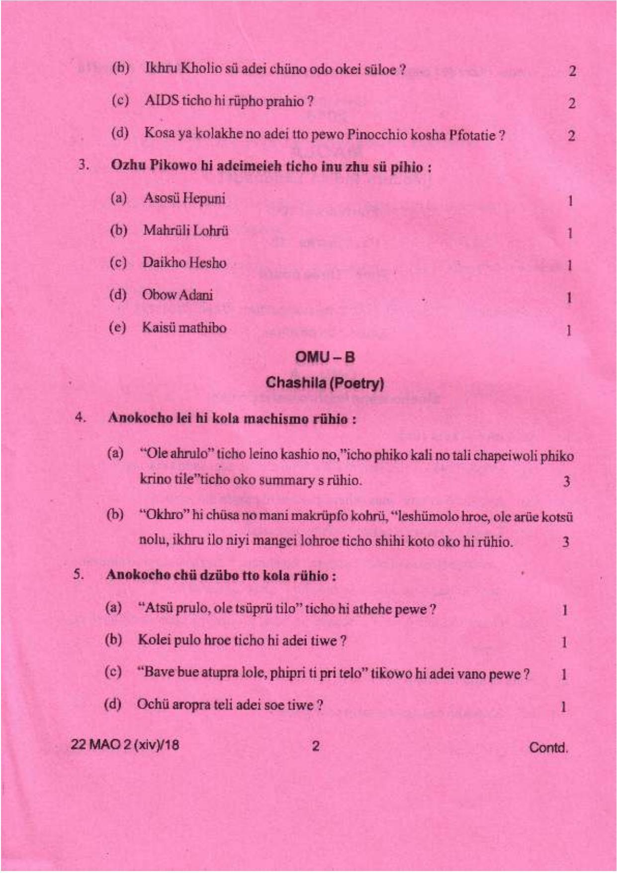 COHSEM Class 12 Mao-La (M.I.L) 2018 Question Papers - Page 2