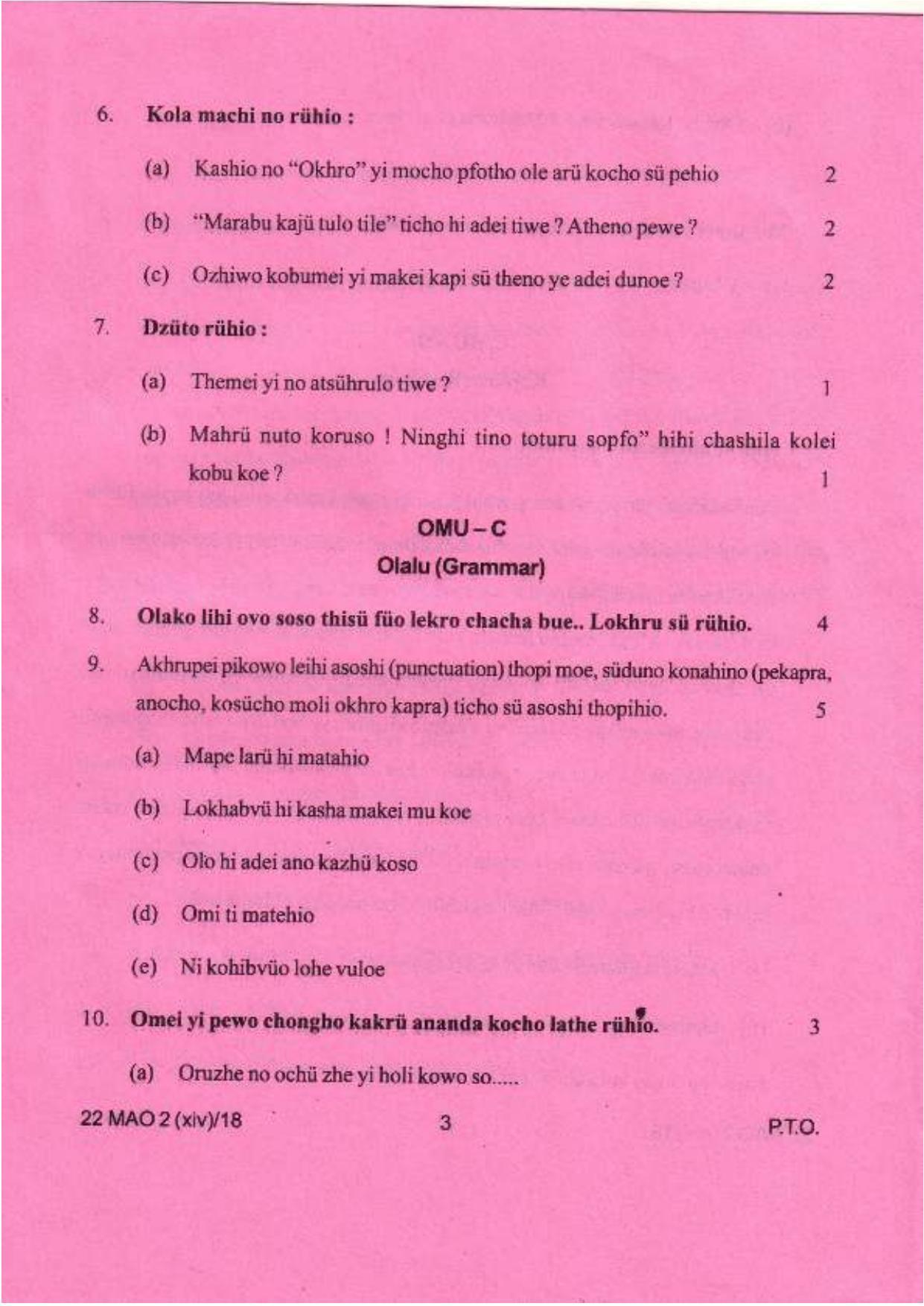 COHSEM Class 12 Mao-La (M.I.L) 2018 Question Papers - Page 3