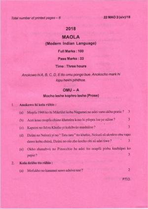 COHSEM Class 12 Mao-La (M.I.L) 2018 Question Papers