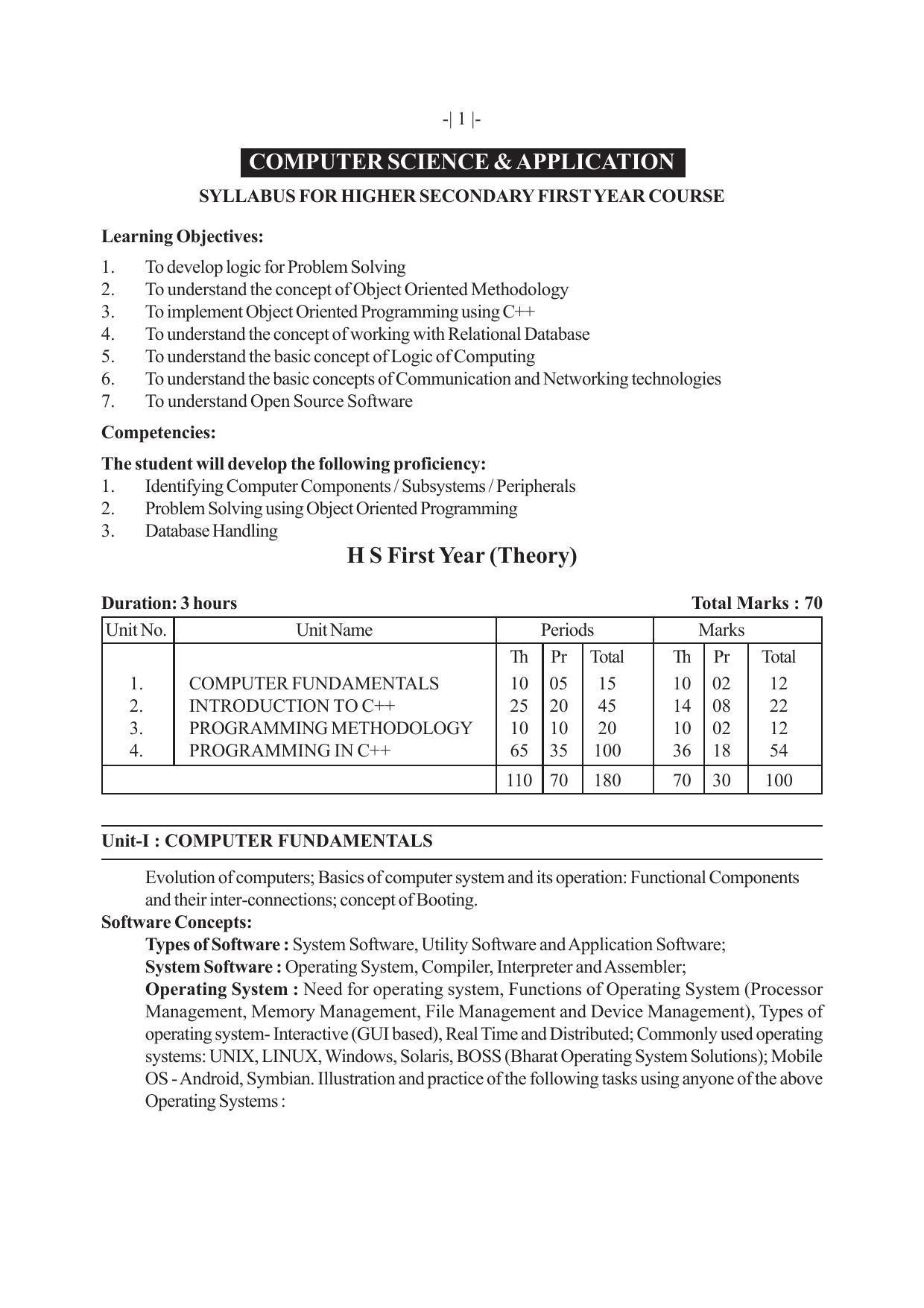 AHSEC 1st Year Computer-Science-Application Syllabus - Page 1