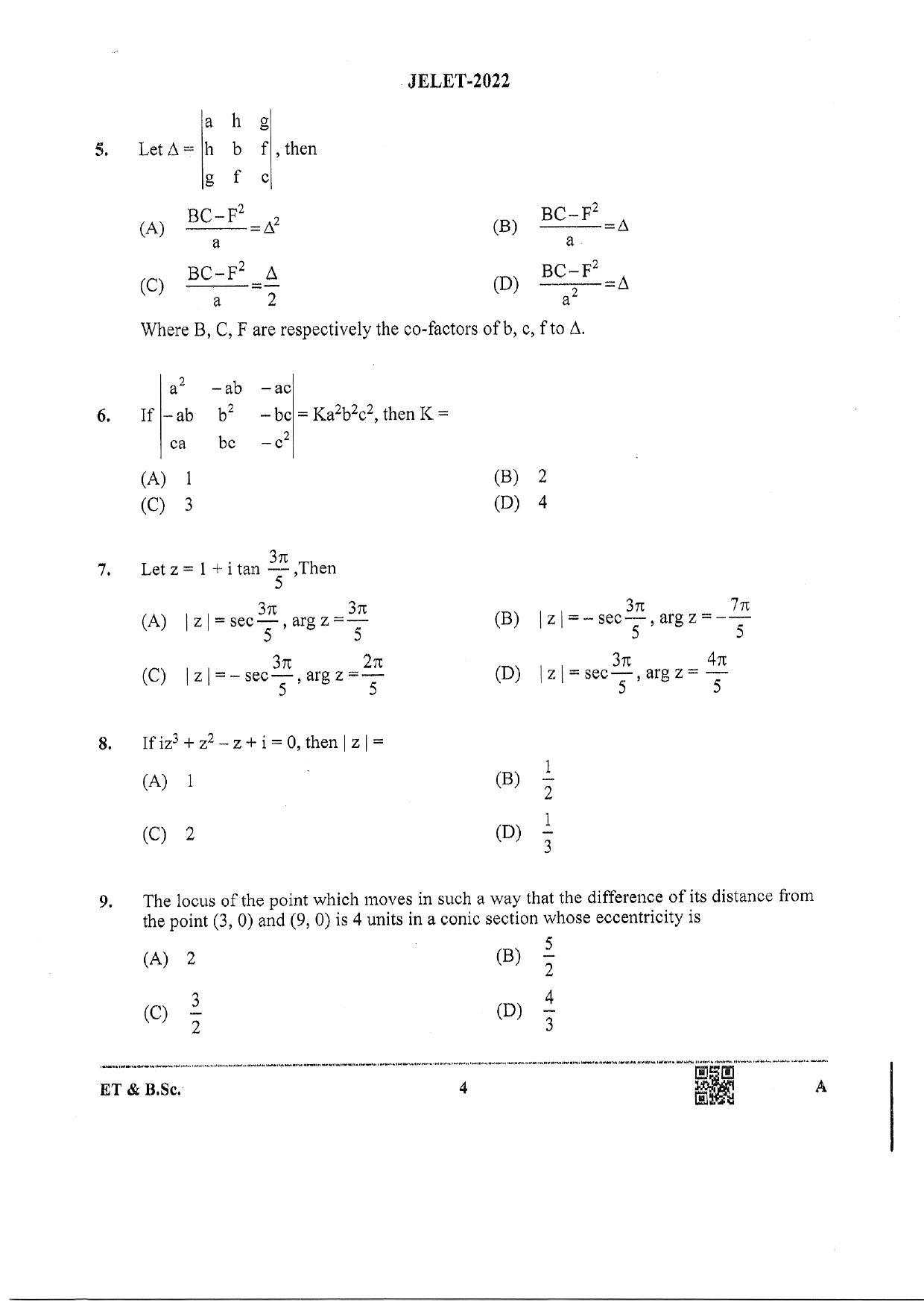 WBJEE  JELET 2022 Paper I ( Engg Tech/B.Sc) - Page 4