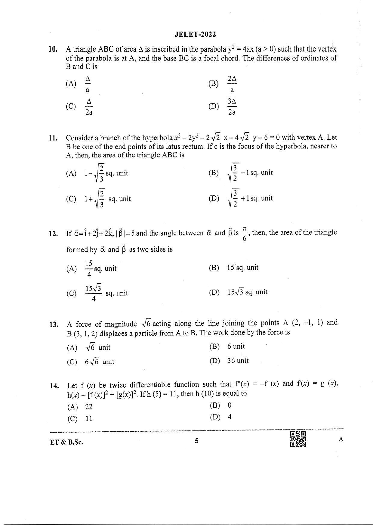 WBJEE  JELET 2022 Paper I ( Engg Tech/B.Sc) - Page 5