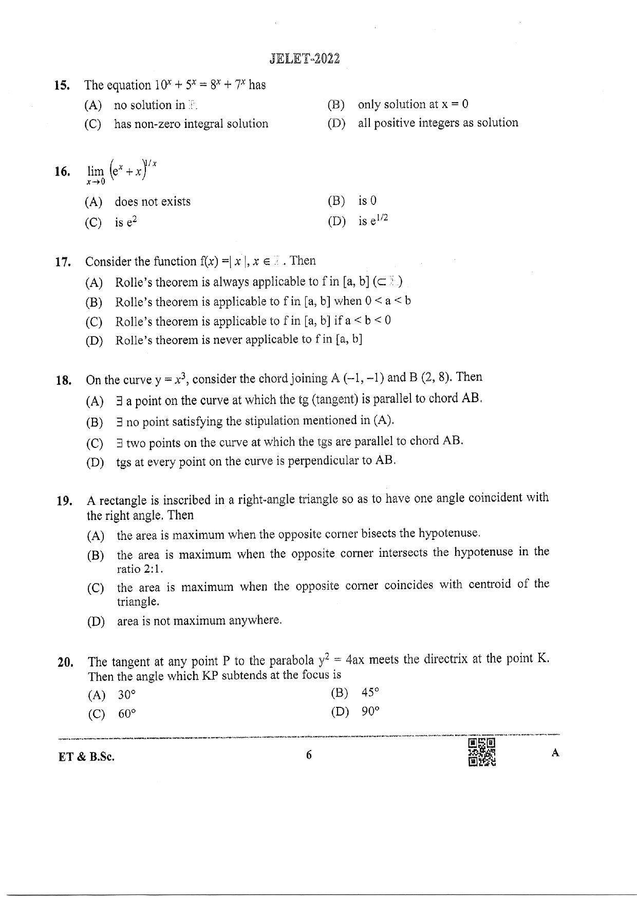 WBJEE  JELET 2022 Paper I ( Engg Tech/B.Sc) - Page 6