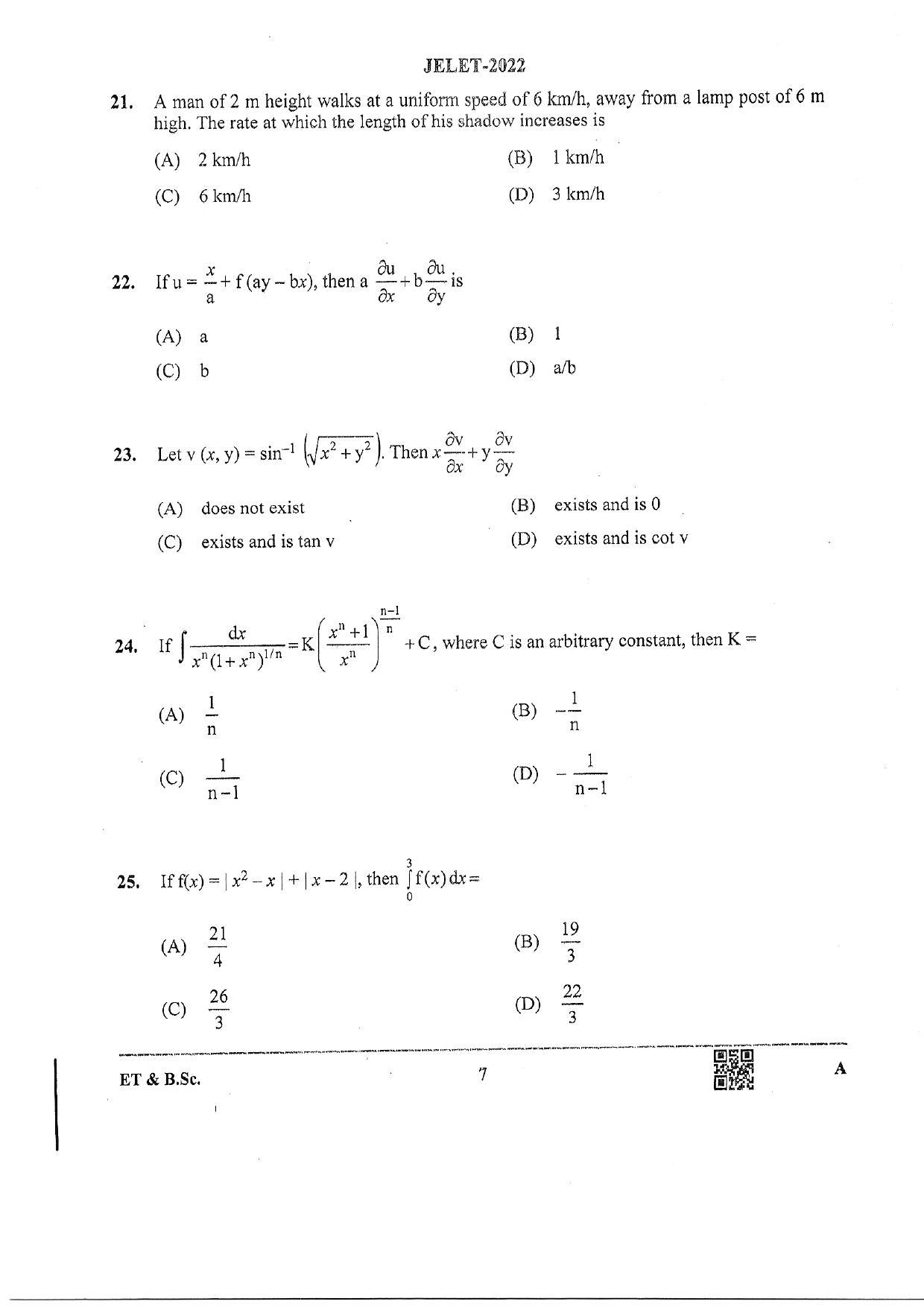 WBJEE  JELET 2022 Paper I ( Engg Tech/B.Sc) - Page 7