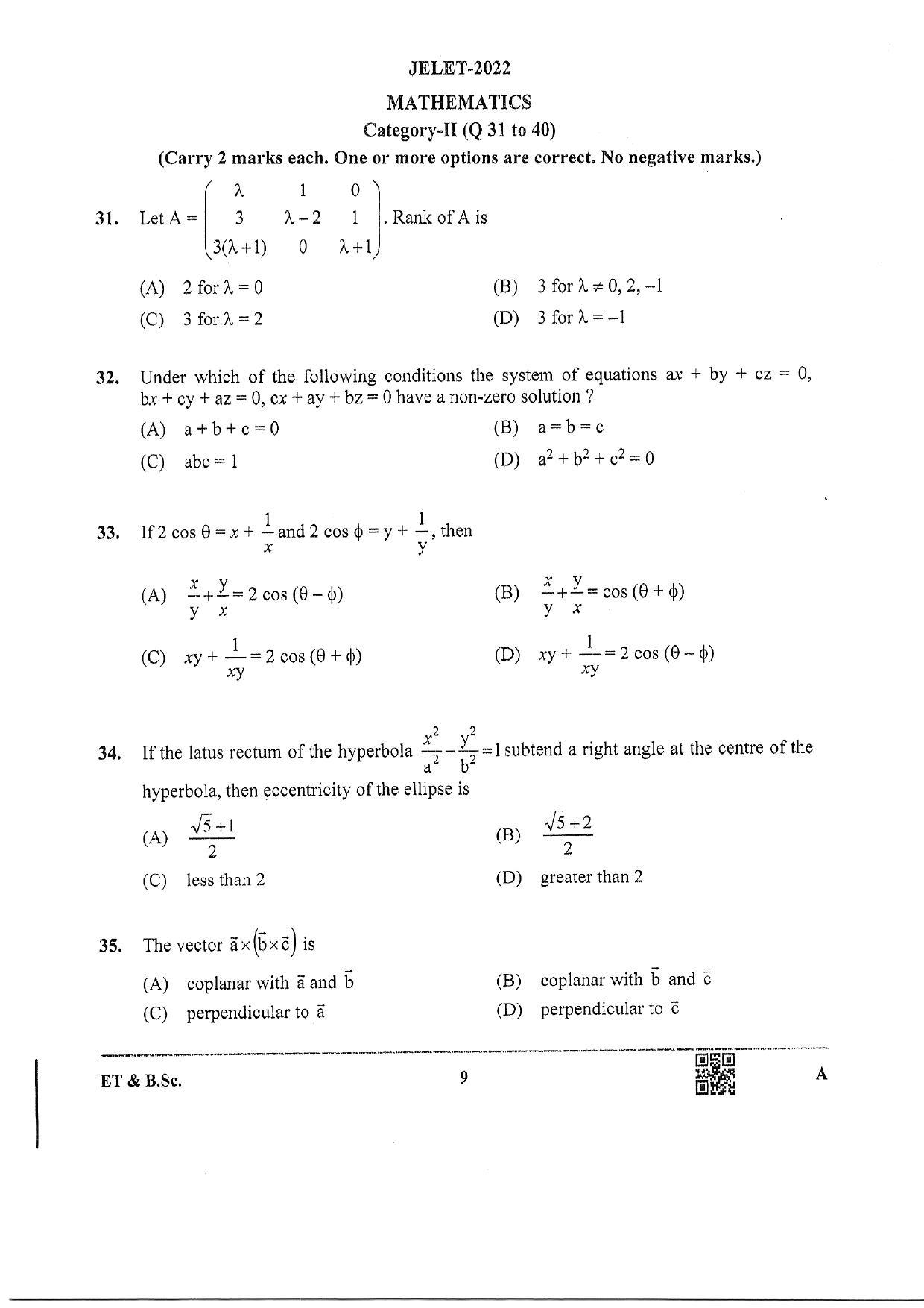 WBJEE  JELET 2022 Paper I ( Engg Tech/B.Sc) - Page 9