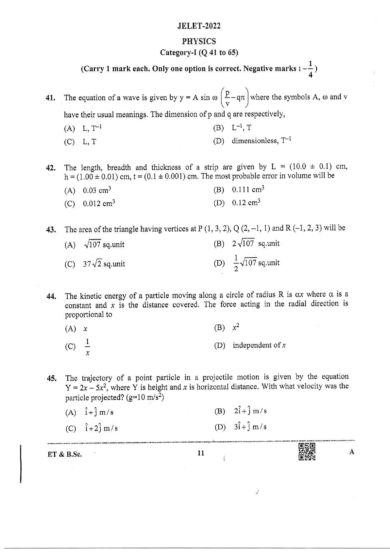 WBJEE  JELET 2022 Paper I ( Engg Tech/B.Sc) - Page 11