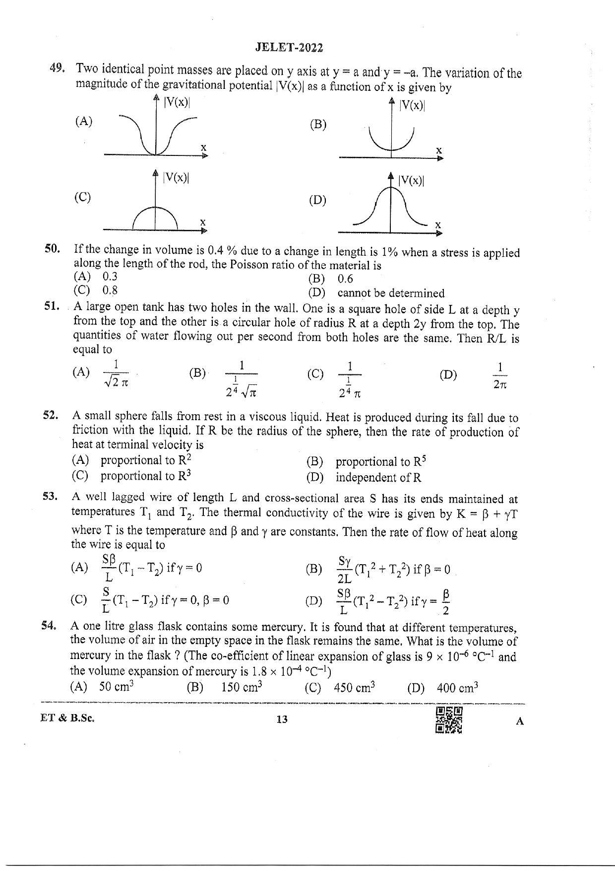 WBJEE  JELET 2022 Paper I ( Engg Tech/B.Sc) - Page 13