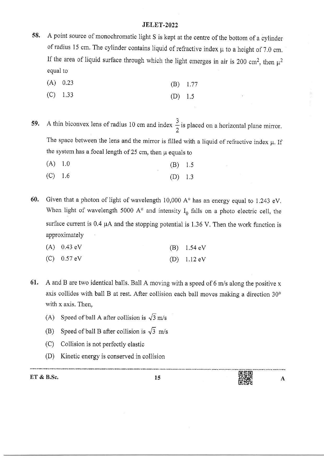 WBJEE  JELET 2022 Paper I ( Engg Tech/B.Sc) - Page 15
