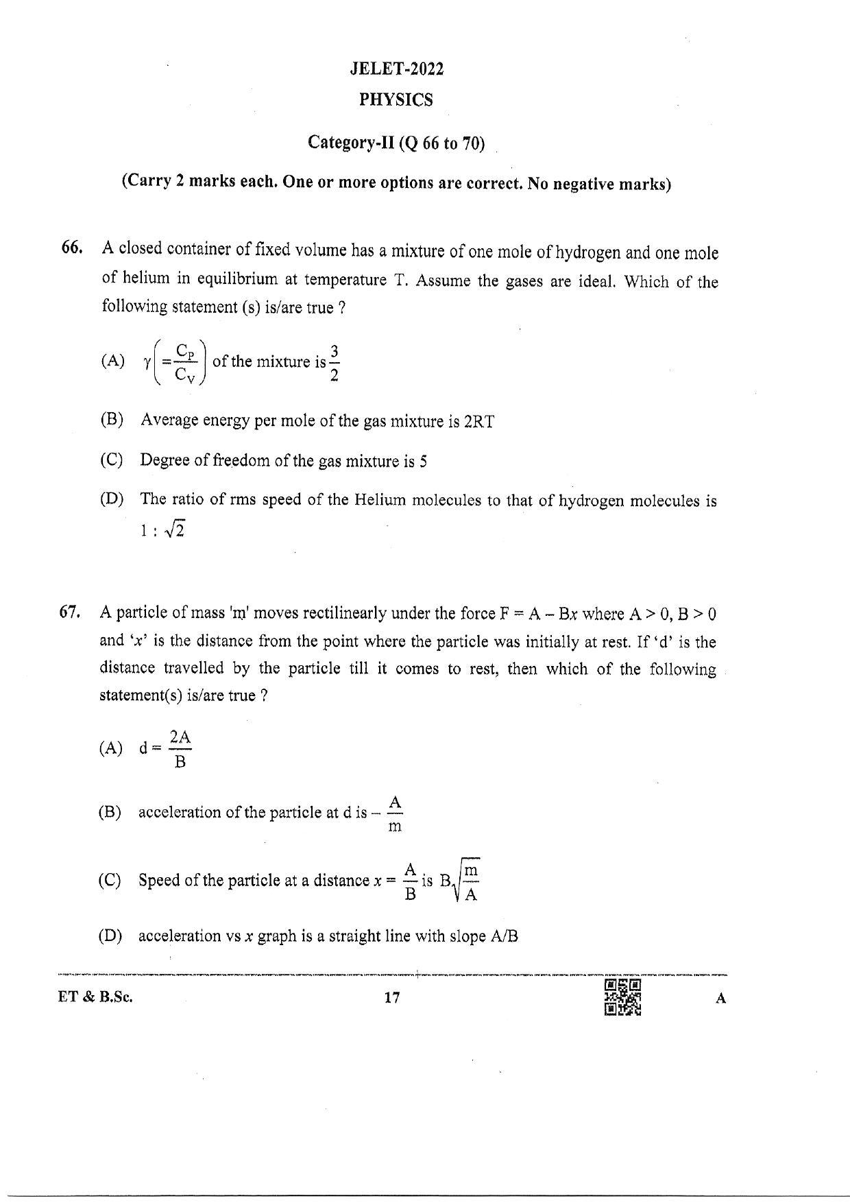 WBJEE  JELET 2022 Paper I ( Engg Tech/B.Sc) - Page 17