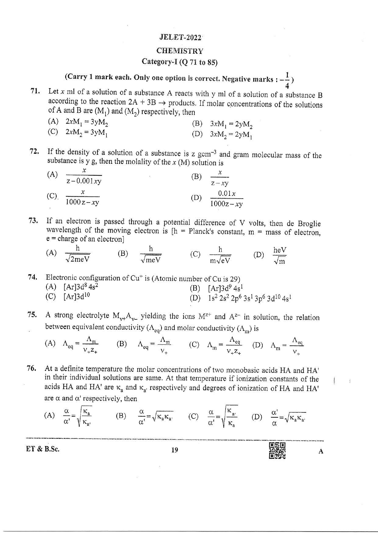 WBJEE  JELET 2022 Paper I ( Engg Tech/B.Sc) - Page 19
