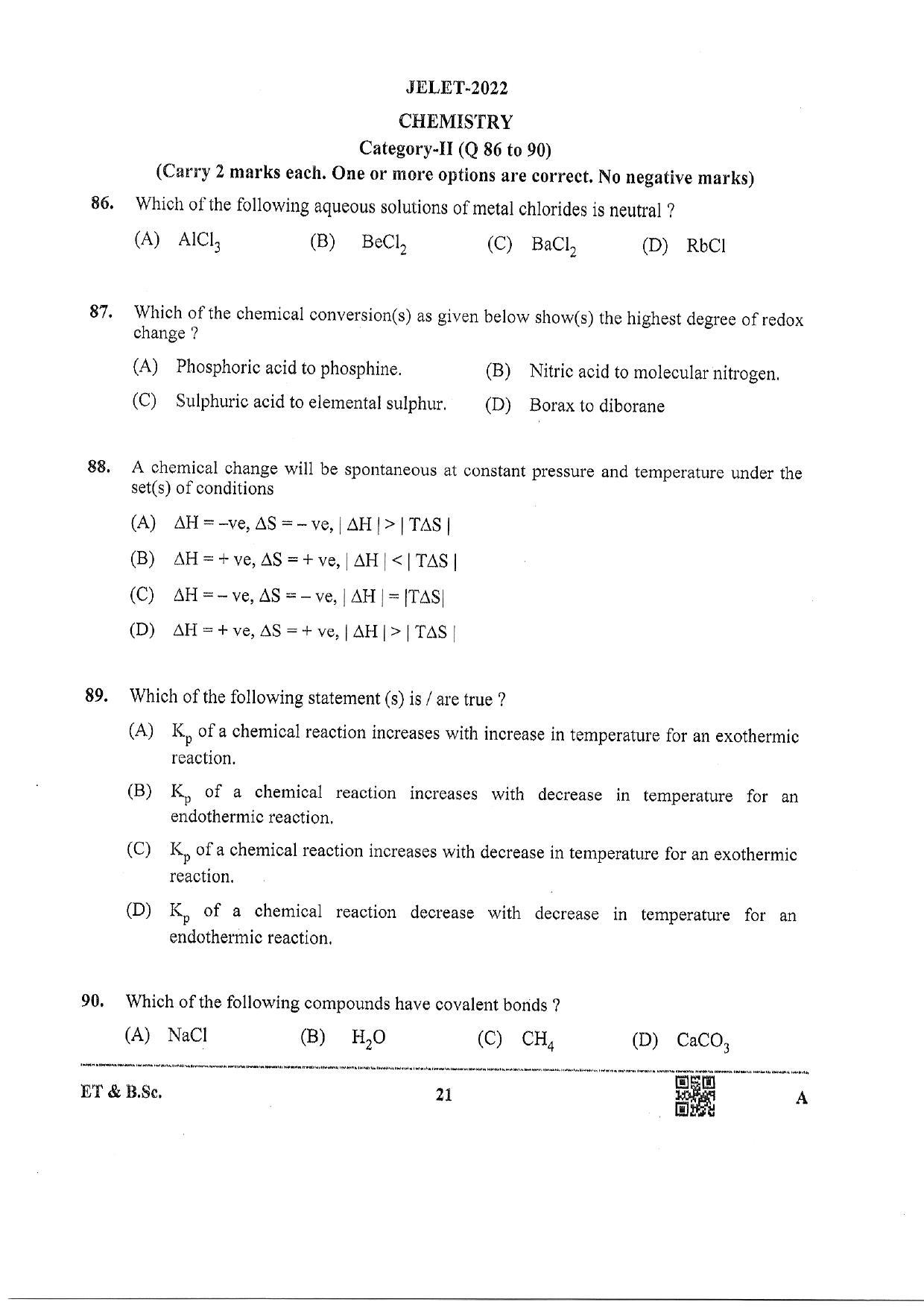 WBJEE  JELET 2022 Paper I ( Engg Tech/B.Sc) - Page 21