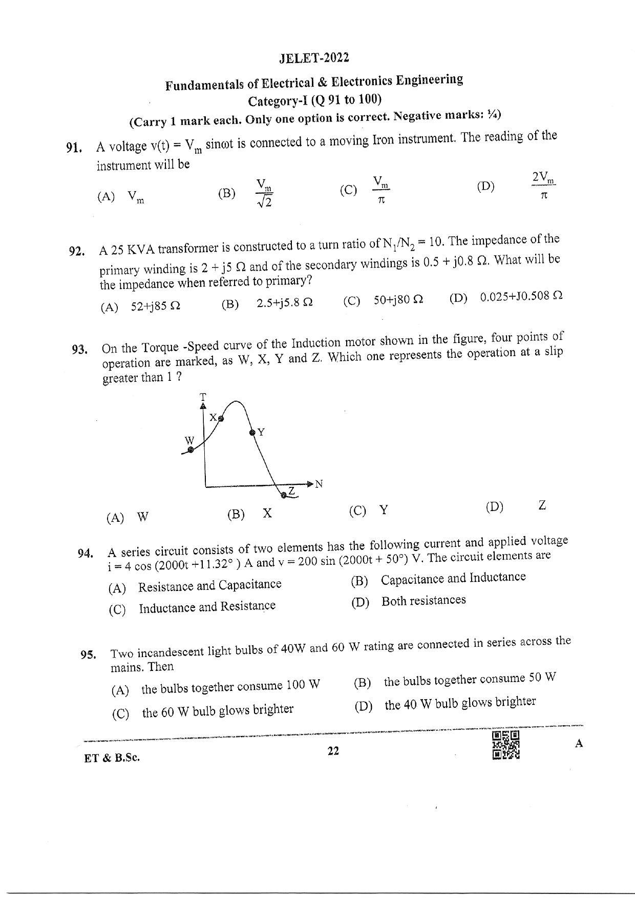 WBJEE  JELET 2022 Paper I ( Engg Tech/B.Sc) - Page 22