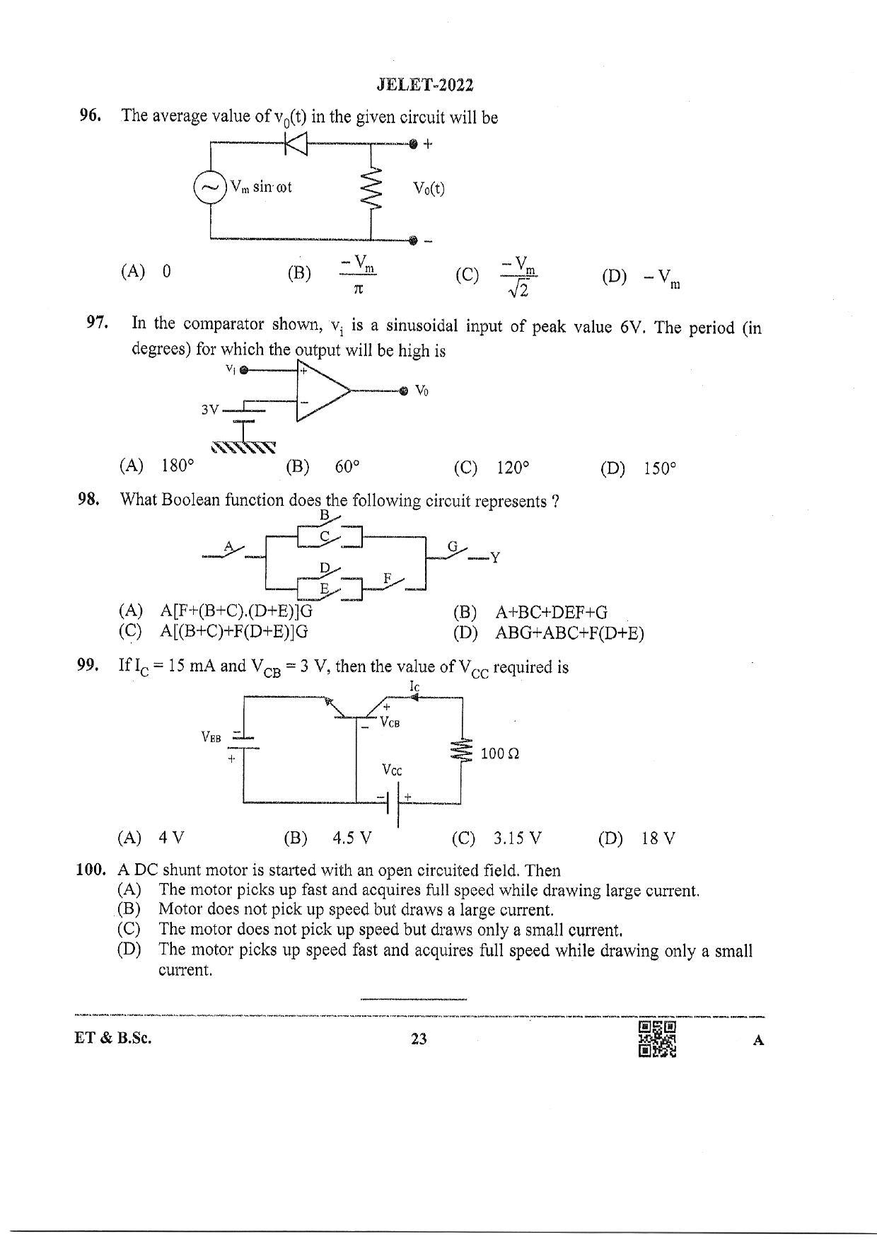 WBJEE  JELET 2022 Paper I ( Engg Tech/B.Sc) - Page 23