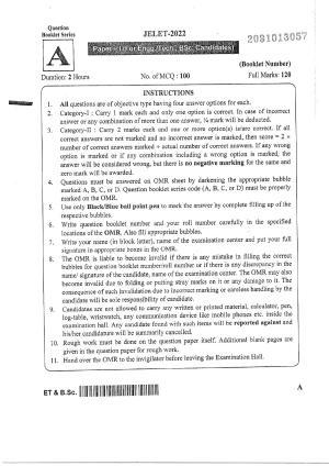 WBJEE  JELET 2022 Paper I ( Engg Tech/B.Sc)