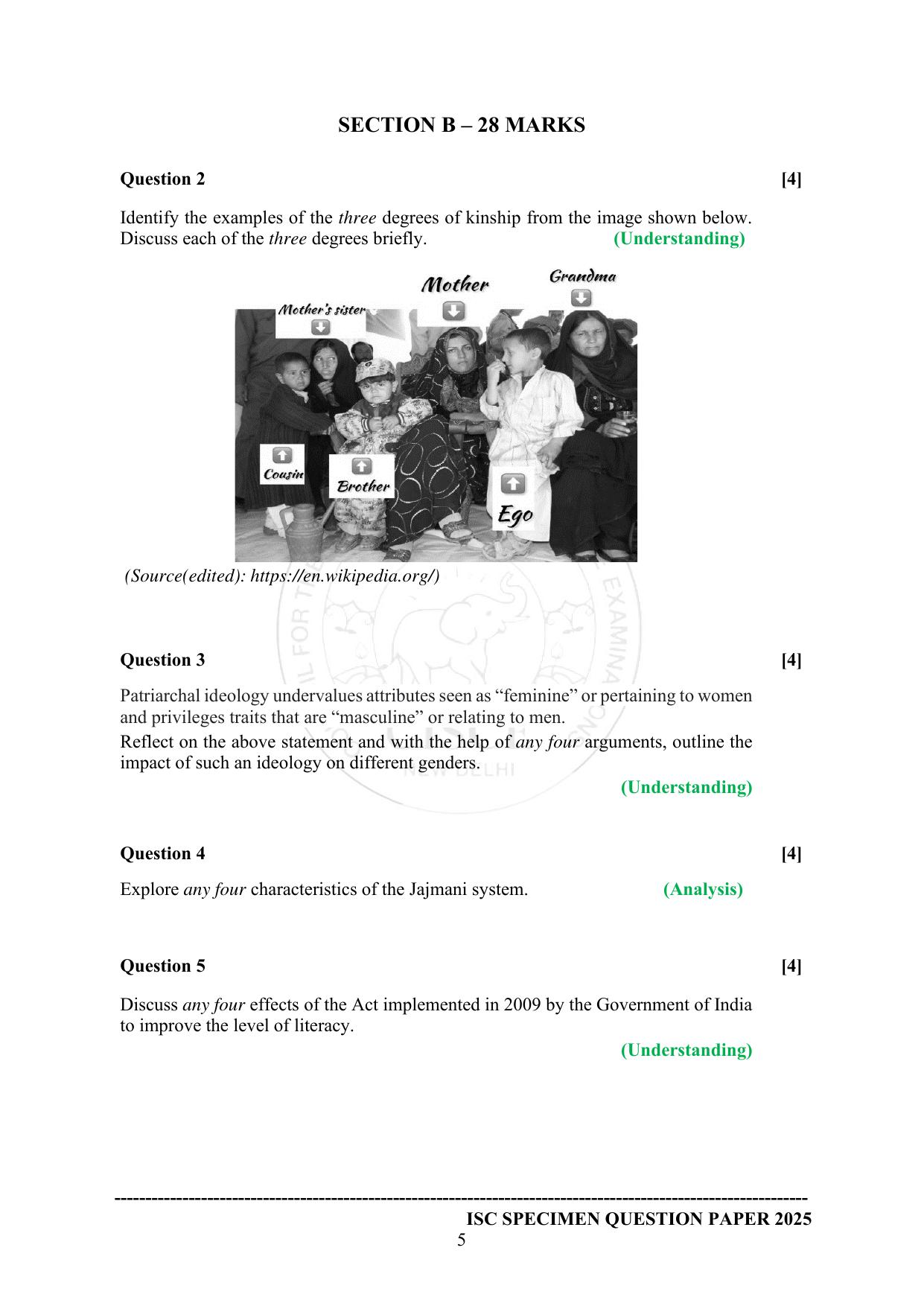 ISC Class 12 2025 SOCIOLOGY (SQP & AK) Specimen Paper - Page 5