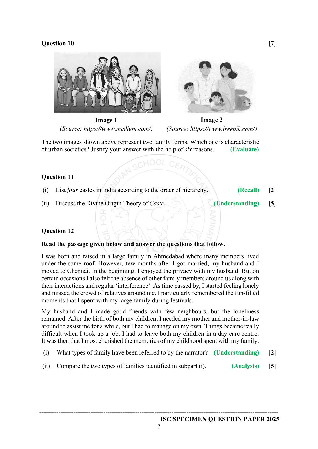 ISC Class 12 2025 SOCIOLOGY (SQP & AK) Specimen Paper - Page 7