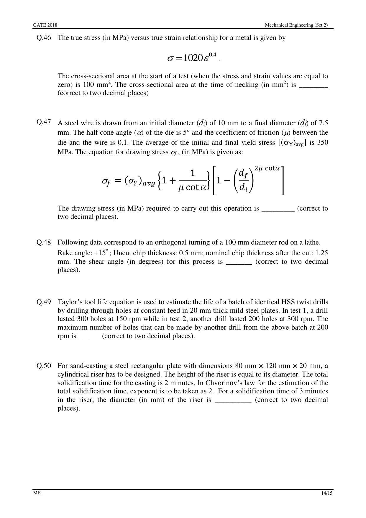 GATE 2018 Mechanical Engineering (ME) Question Paper with Answer Key - Page 39