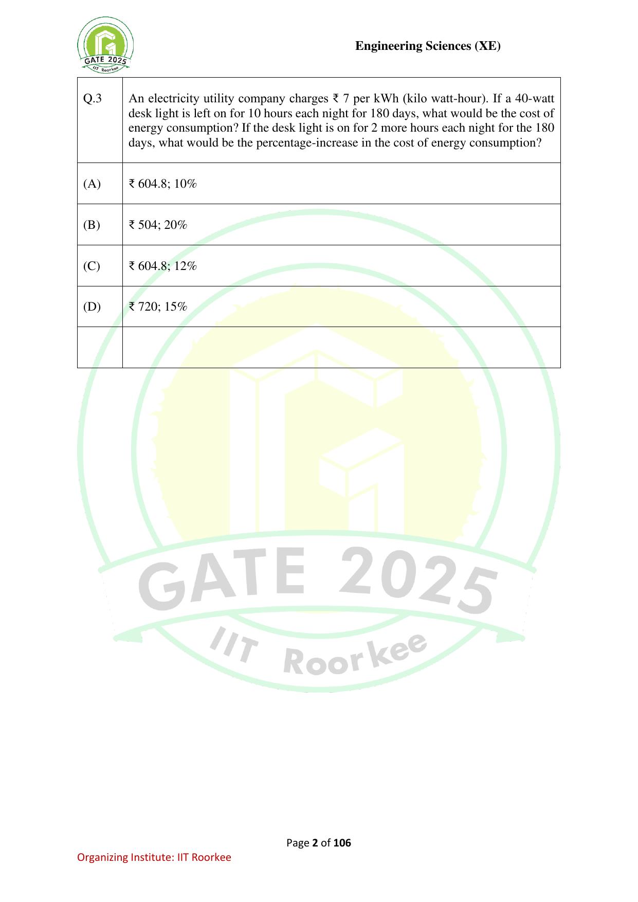 GATE 2025 Engineering Sciences (XE) Question Paper - Page 2