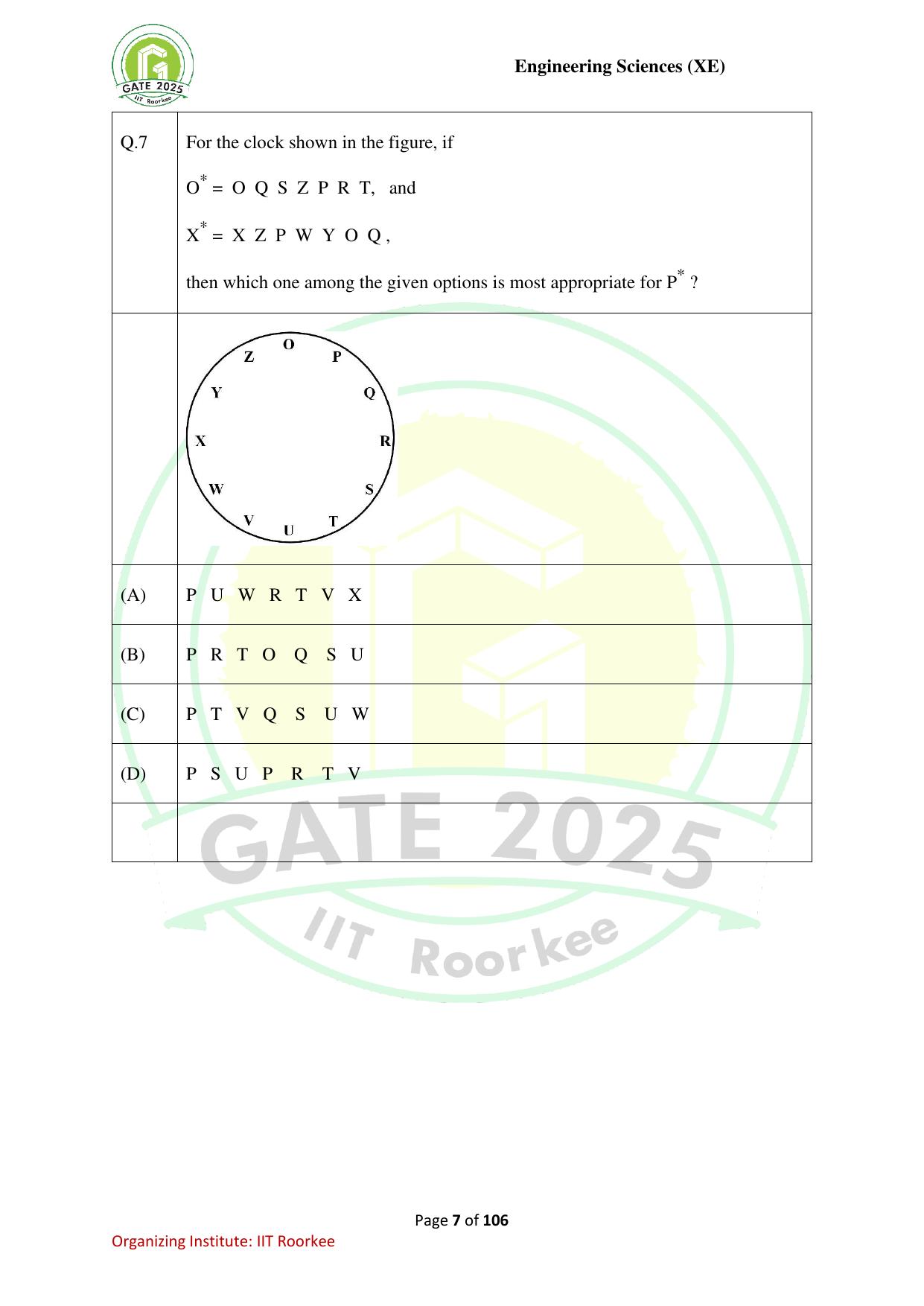 GATE 2025 Engineering Sciences (XE) Question Paper - Page 7