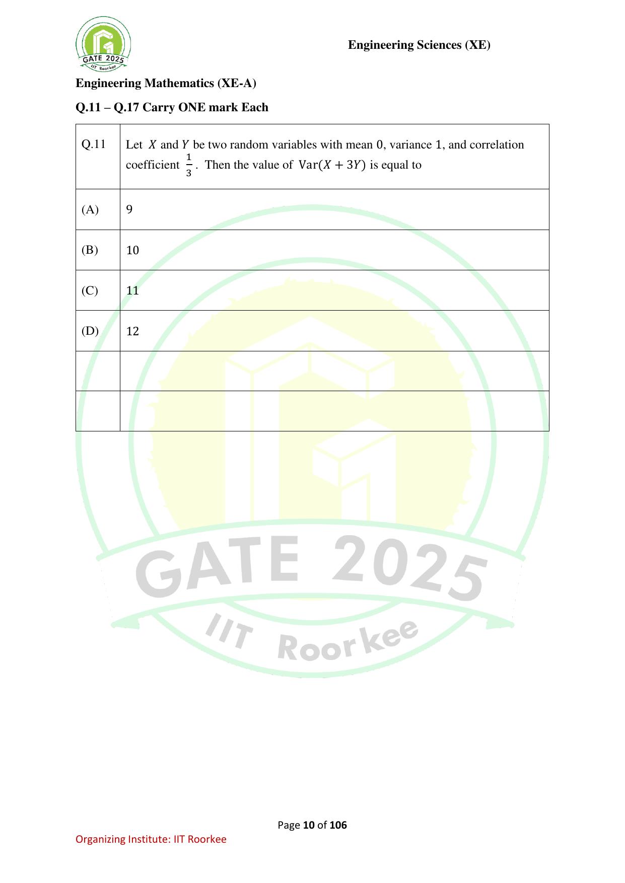GATE 2025 Engineering Sciences (XE) Question Paper - Page 10