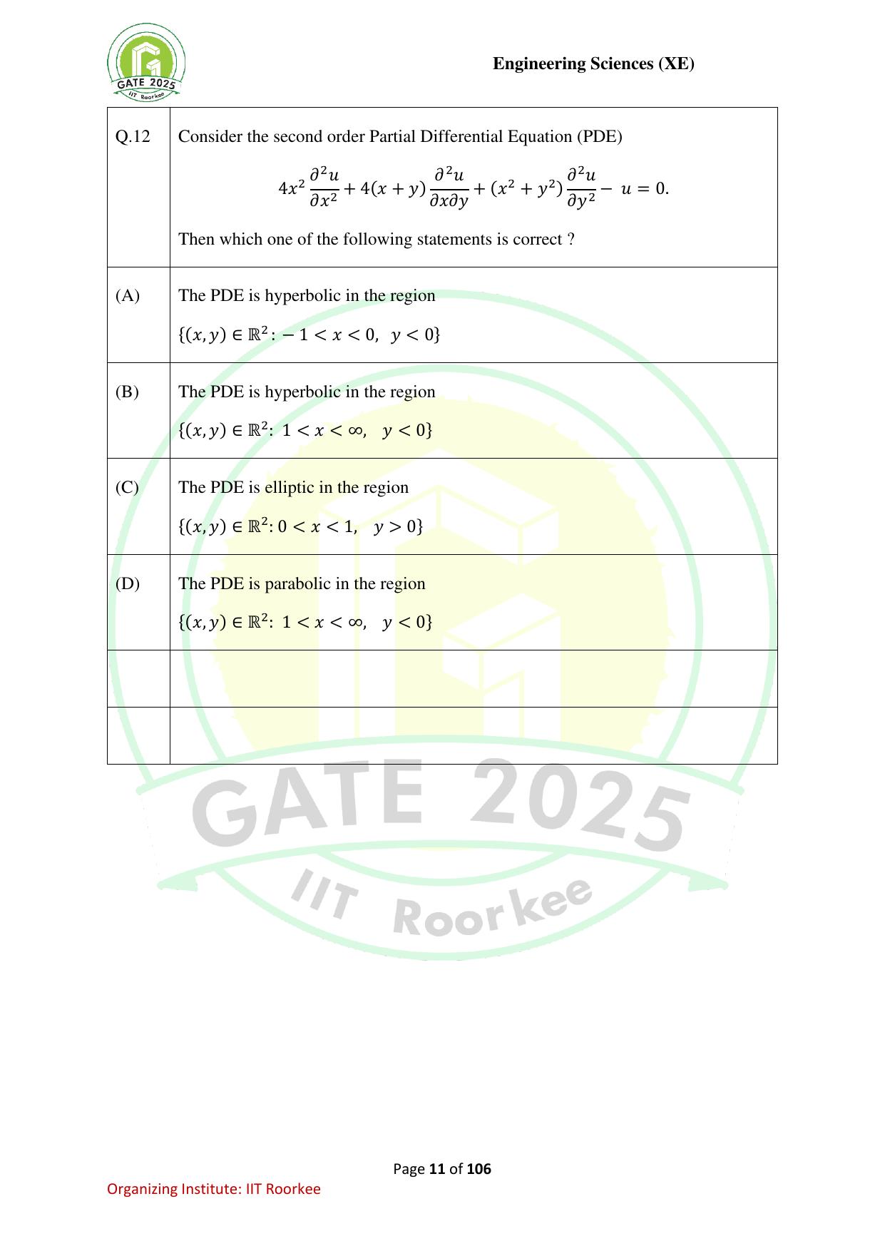 GATE 2025 Engineering Sciences (XE) Question Paper - Page 11