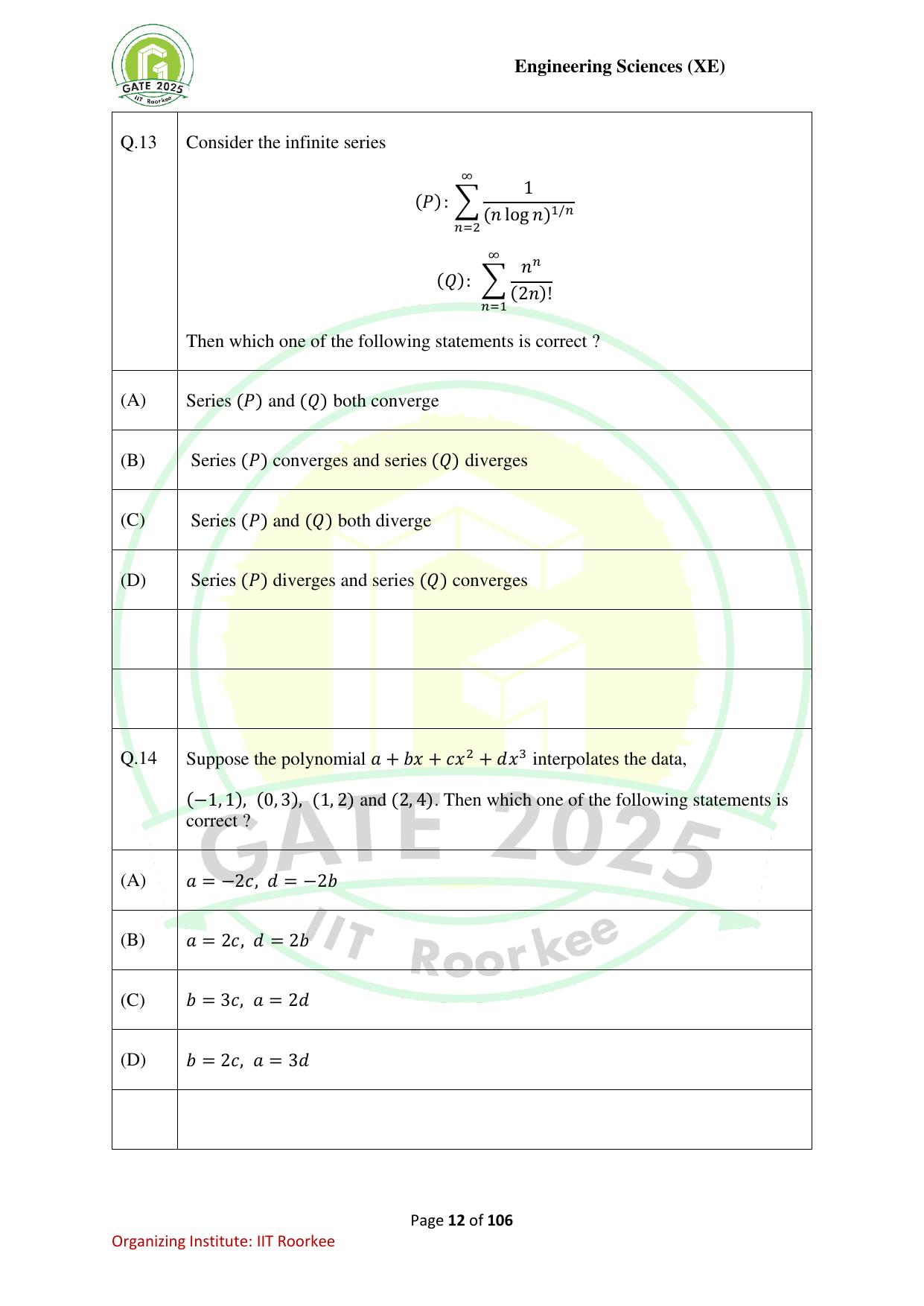GATE 2025 Engineering Sciences (XE) Question Paper - Page 12