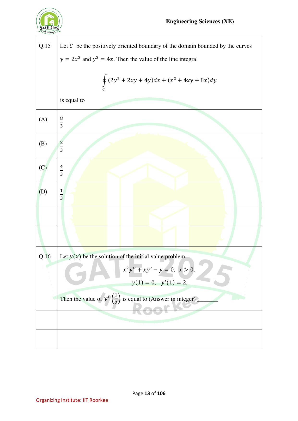 GATE 2025 Engineering Sciences (XE) Question Paper - Page 13