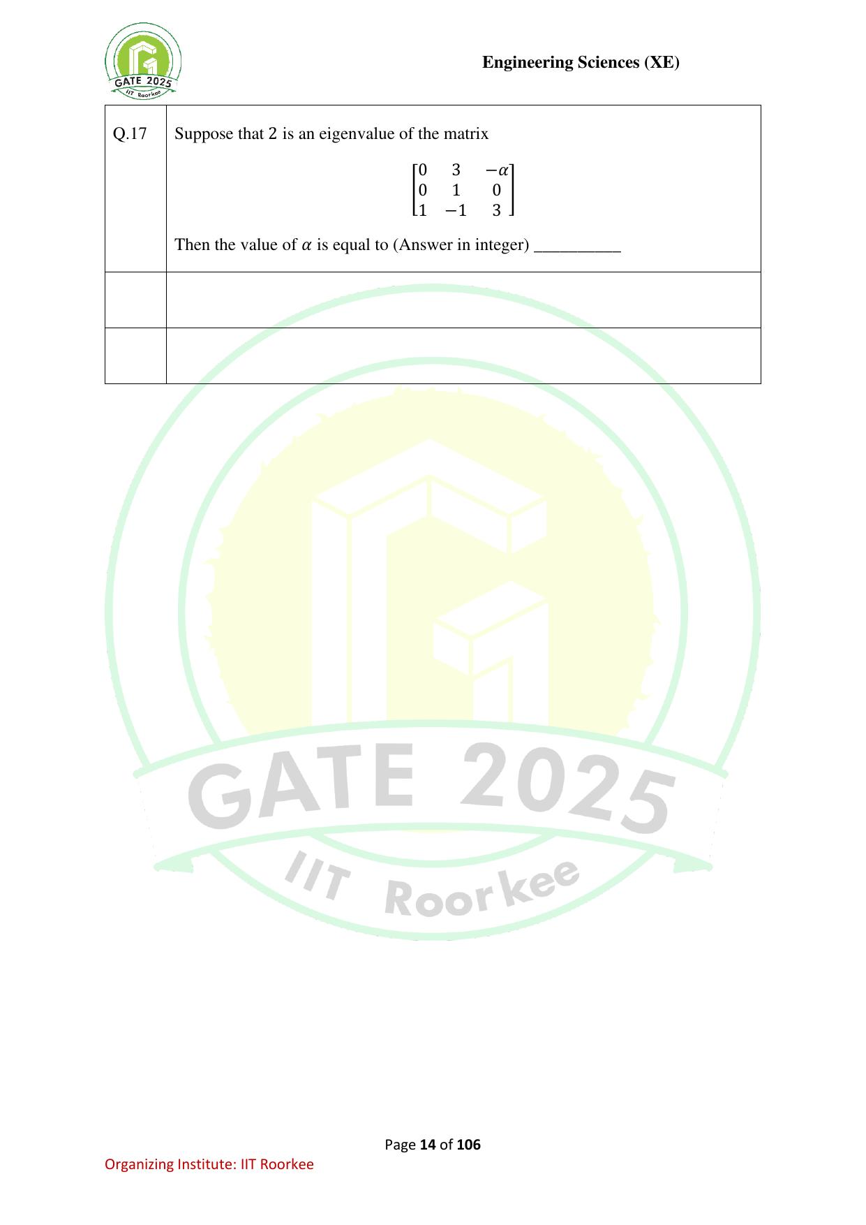 GATE 2025 Engineering Sciences (XE) Question Paper - Page 14