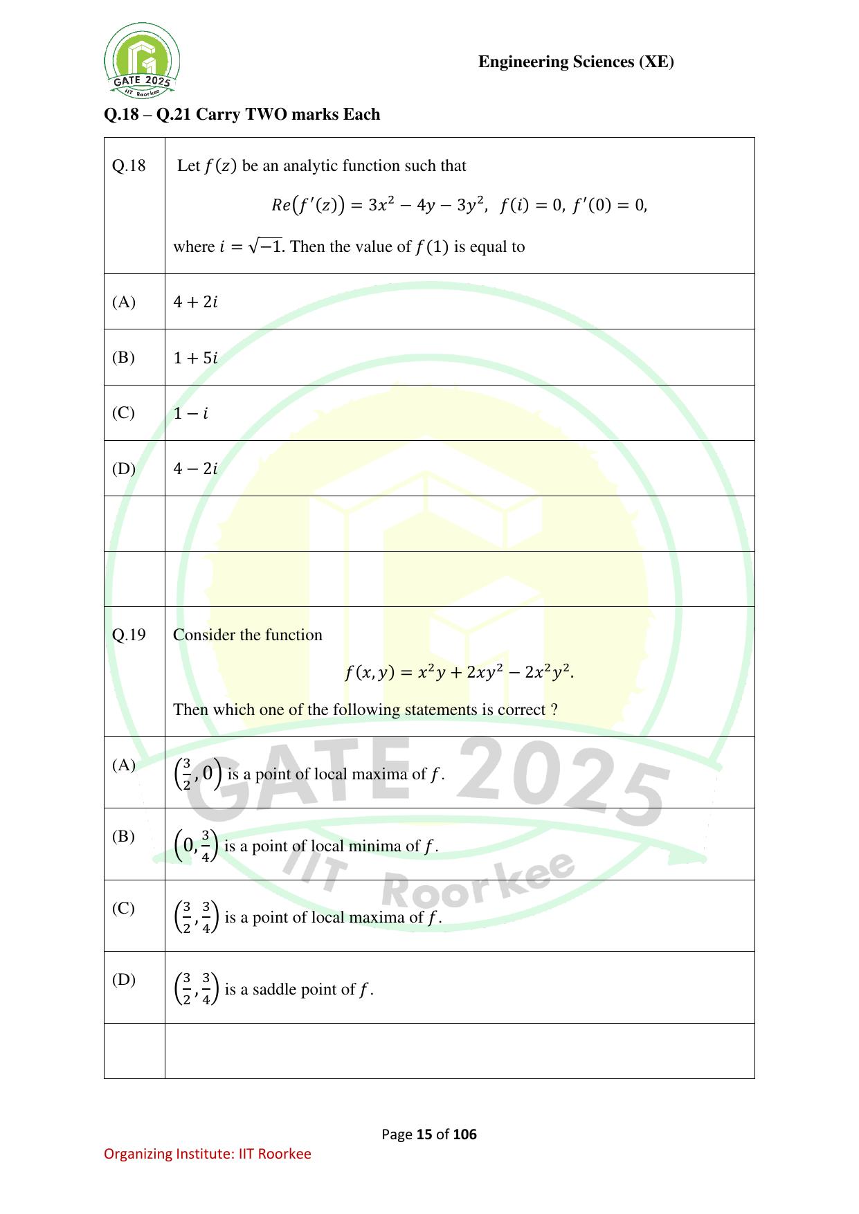 GATE 2025 Engineering Sciences (XE) Question Paper - Page 15