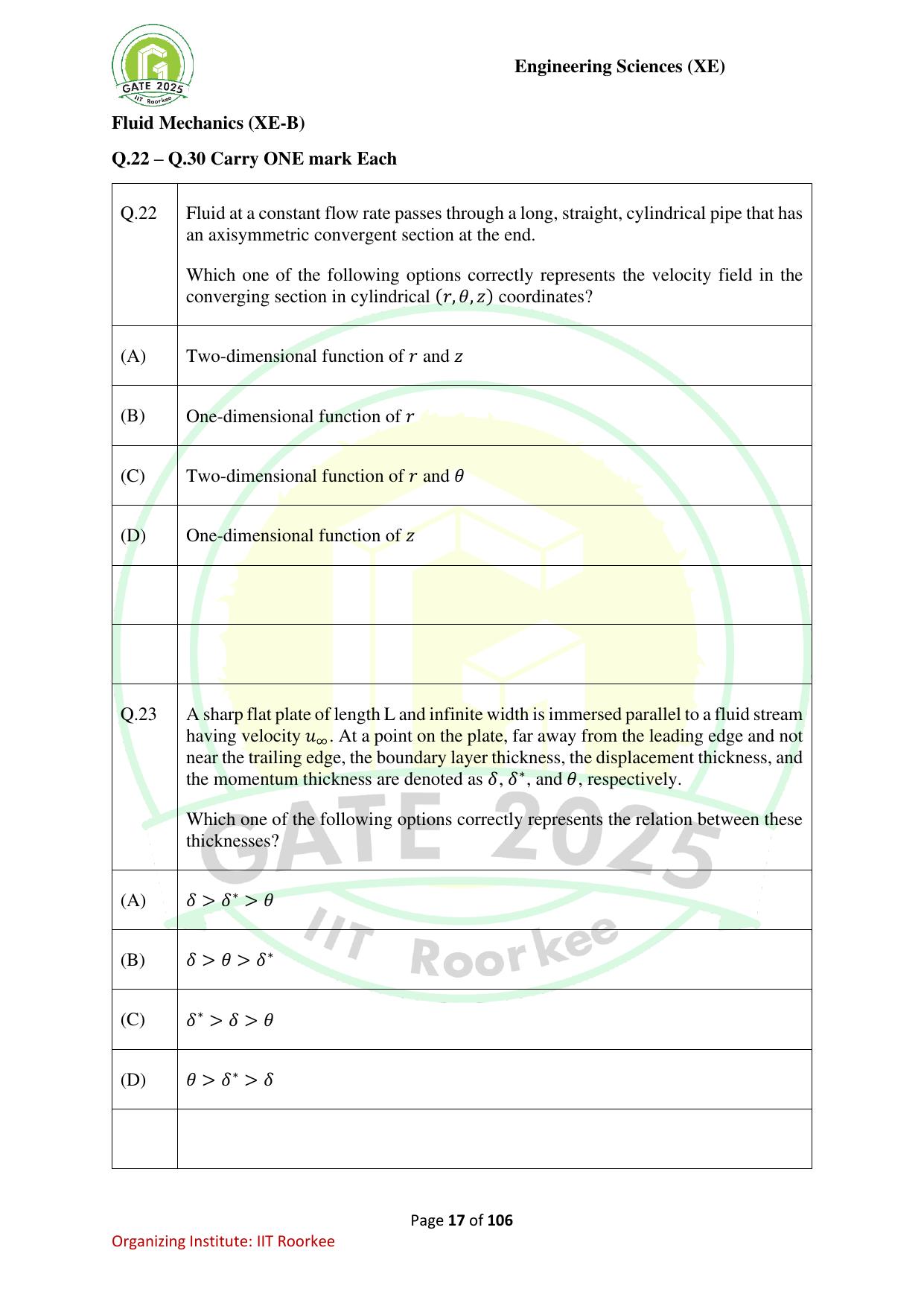 GATE 2025 Engineering Sciences (XE) Question Paper - Page 17