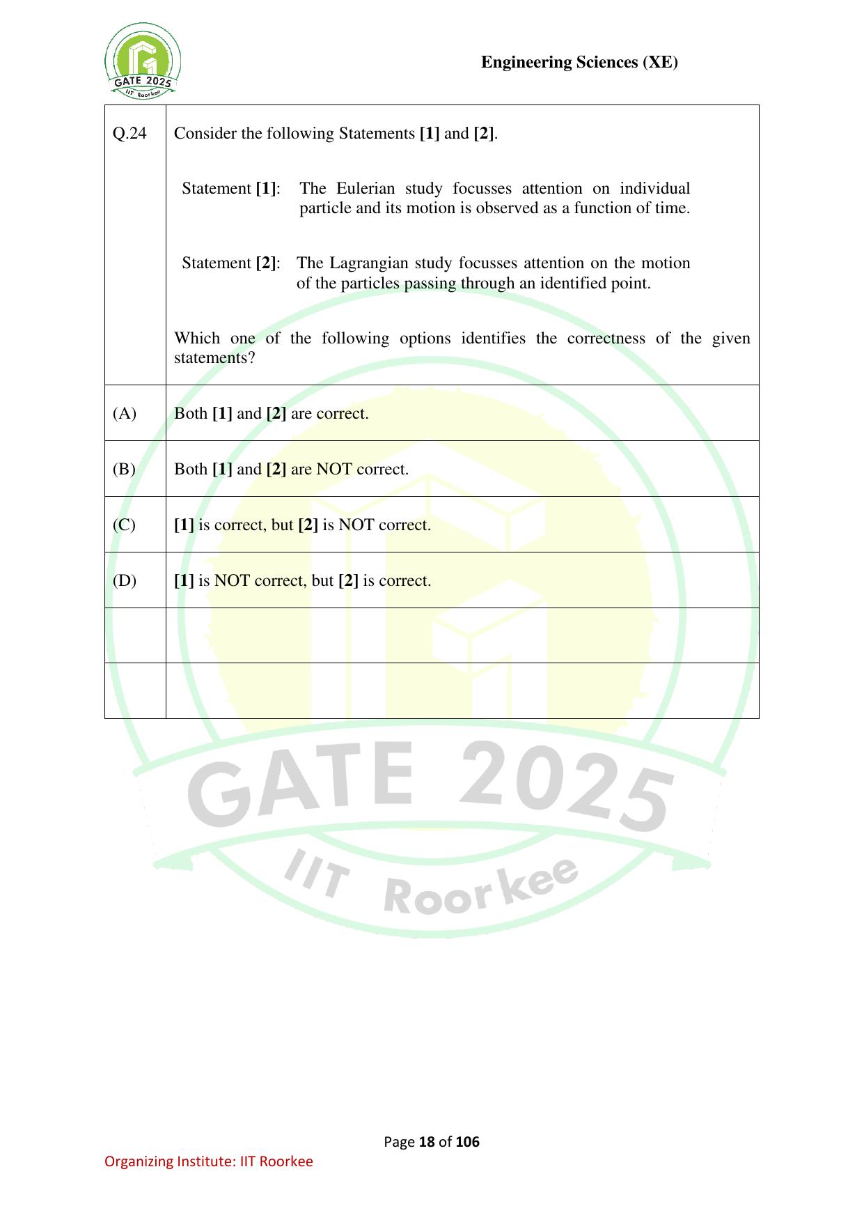 GATE 2025 Engineering Sciences (XE) Question Paper - Page 18