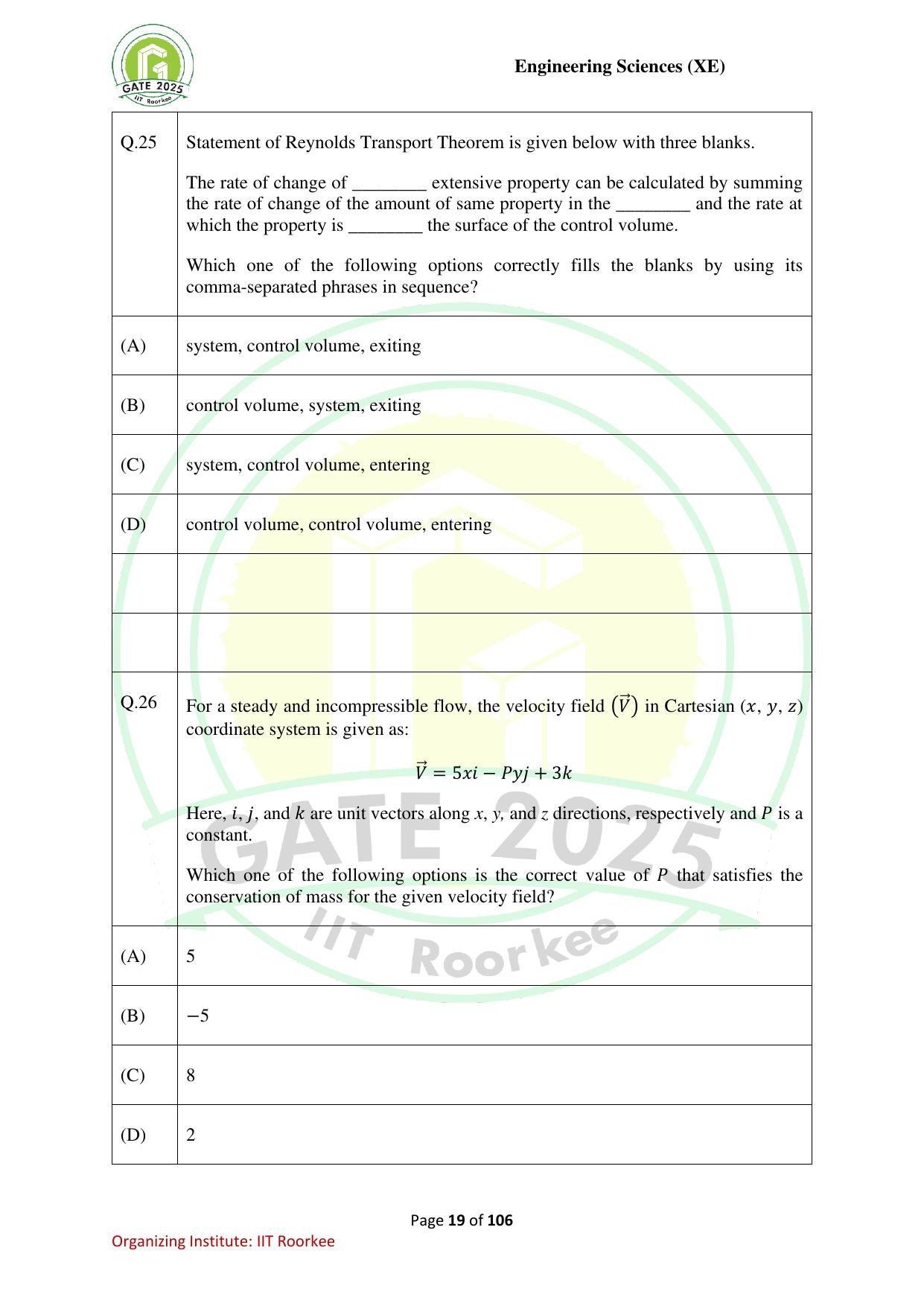 GATE 2025 Engineering Sciences (XE) Question Paper - Page 19