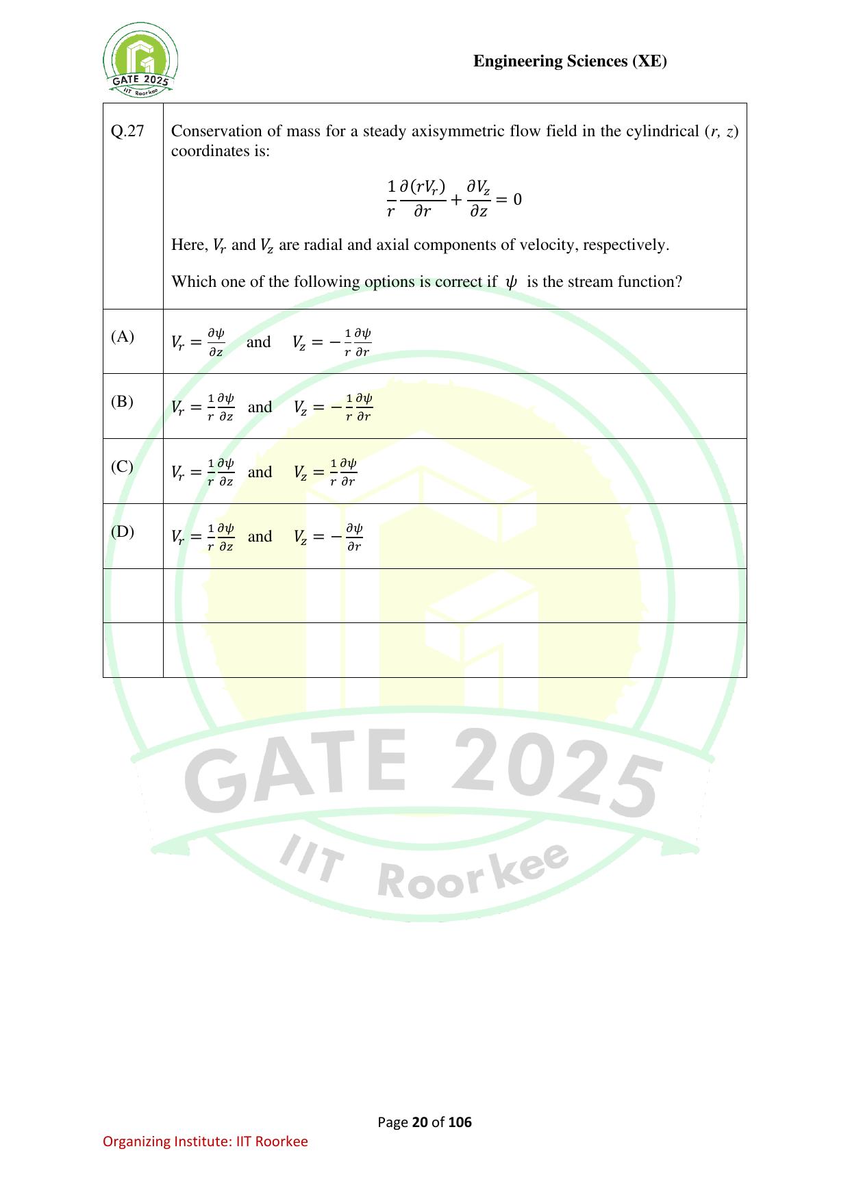 GATE 2025 Engineering Sciences (XE) Question Paper - Page 20
