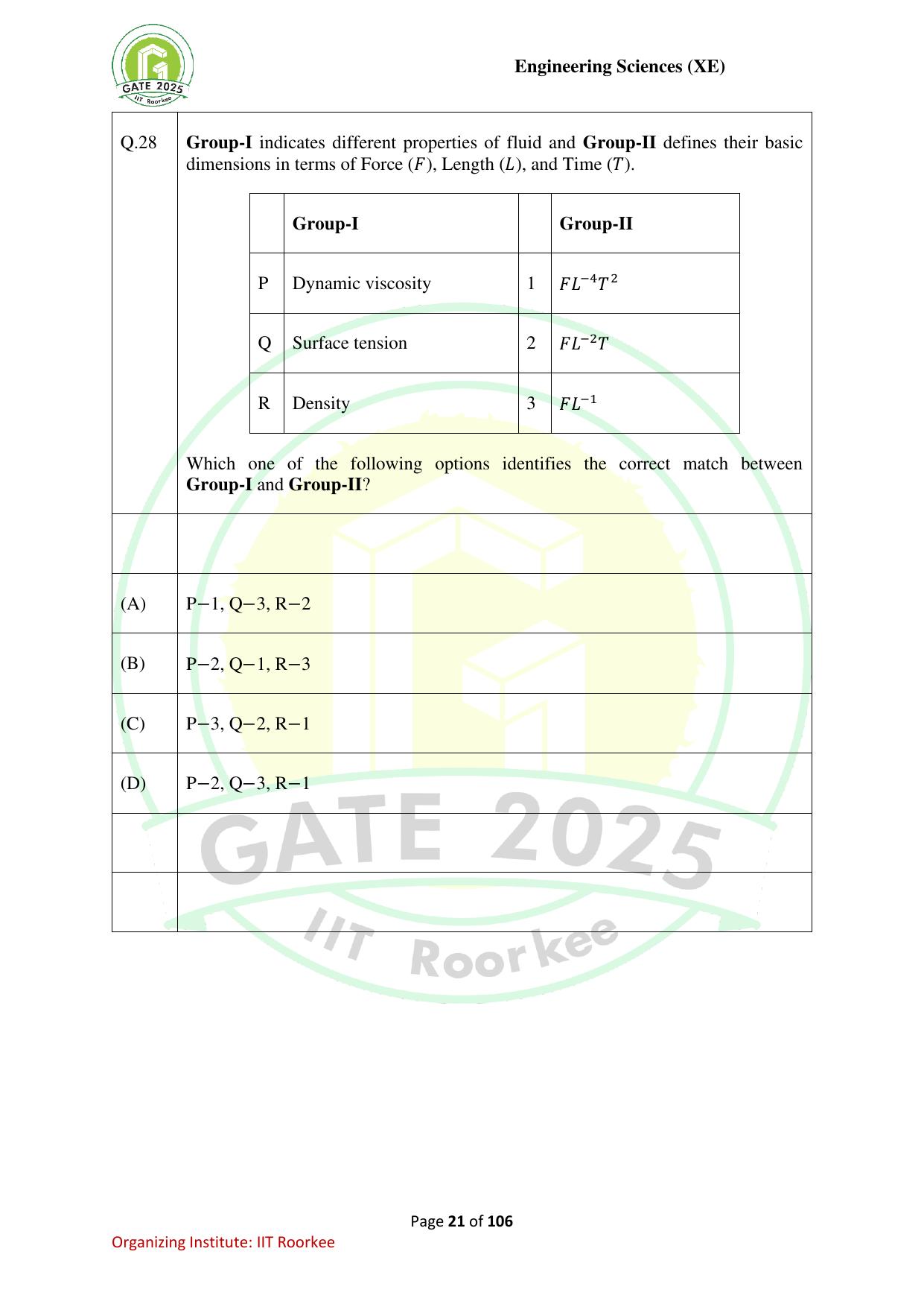 GATE 2025 Engineering Sciences (XE) Question Paper - Page 21