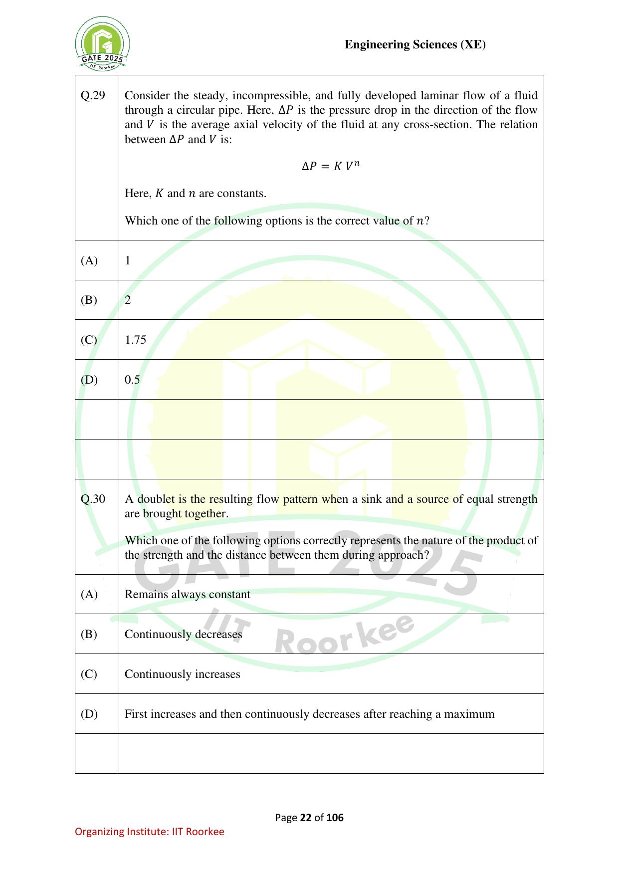 GATE 2025 Engineering Sciences (XE) Question Paper - Page 22