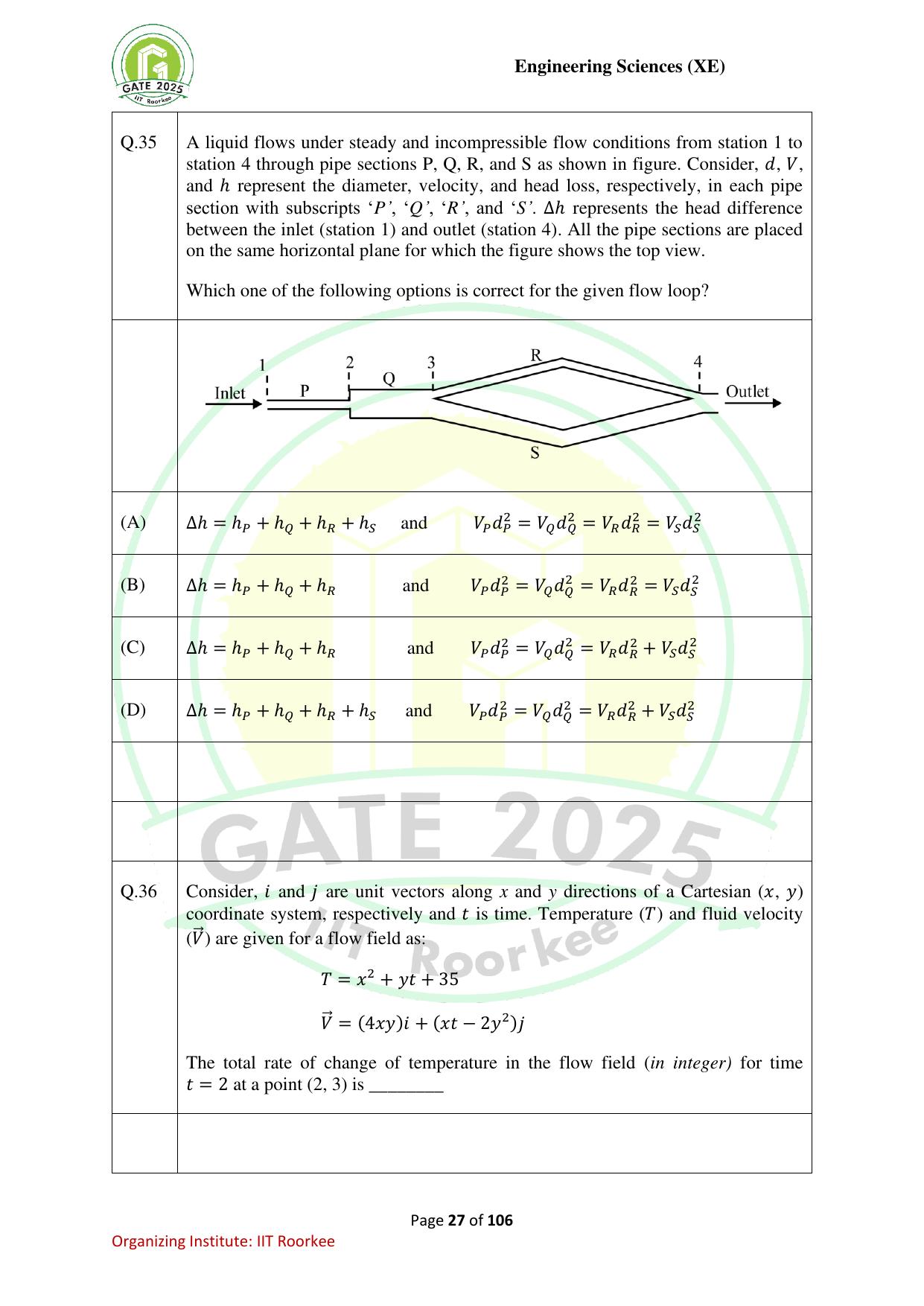 GATE 2025 Engineering Sciences (XE) Question Paper - Page 27