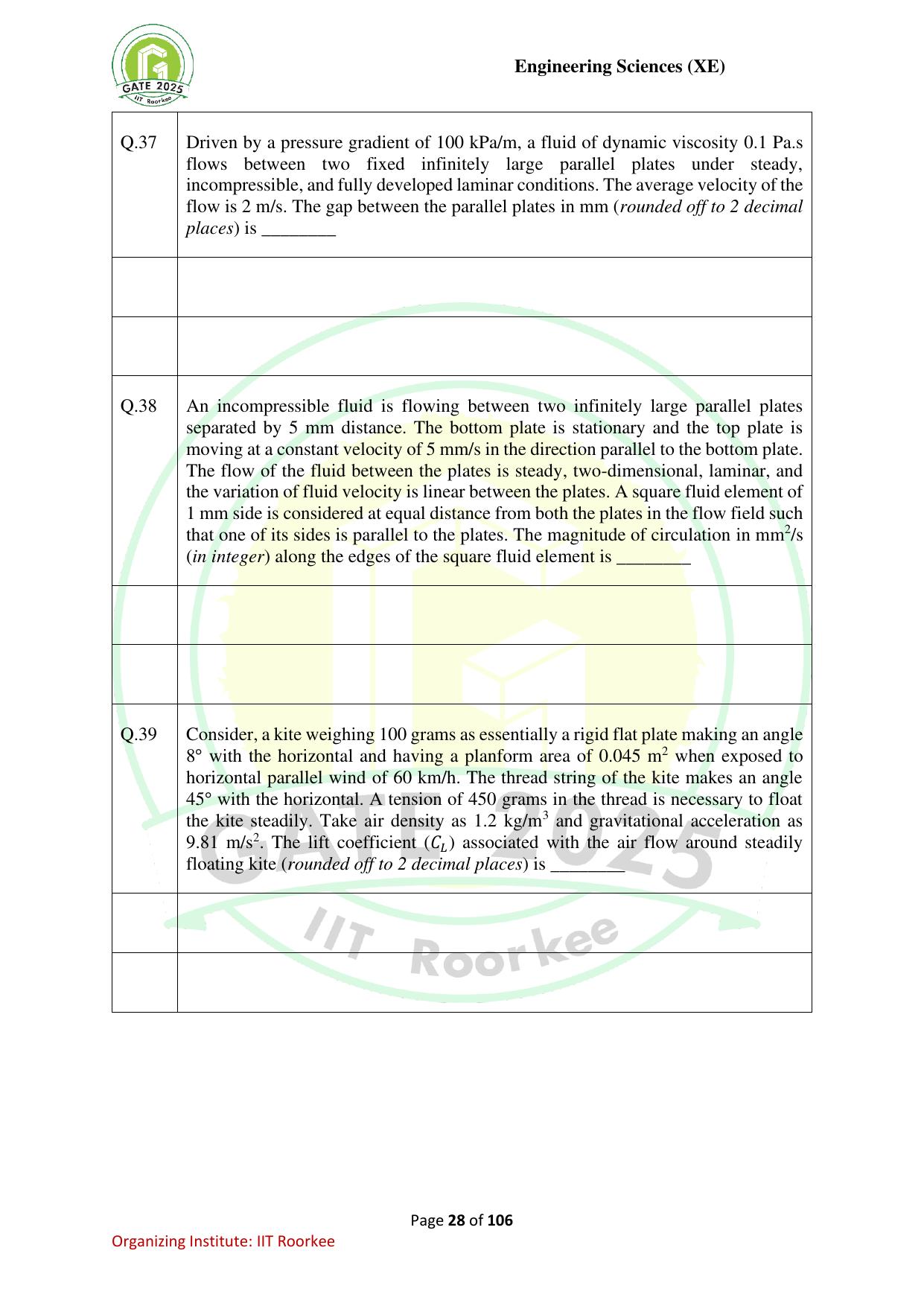 GATE 2025 Engineering Sciences (XE) Question Paper - Page 28
