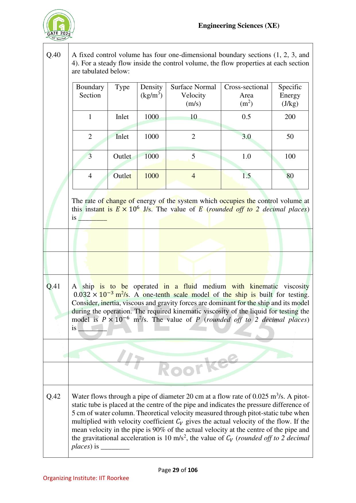 GATE 2025 Engineering Sciences (XE) Question Paper - Page 29