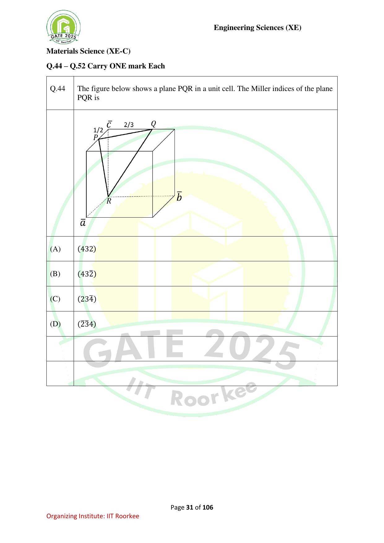 GATE 2025 Engineering Sciences (XE) Question Paper - Page 31