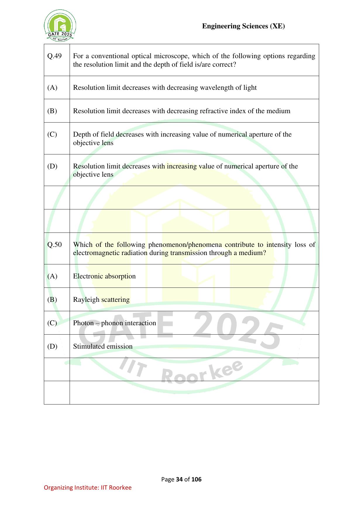 GATE 2025 Engineering Sciences (XE) Question Paper - Page 34