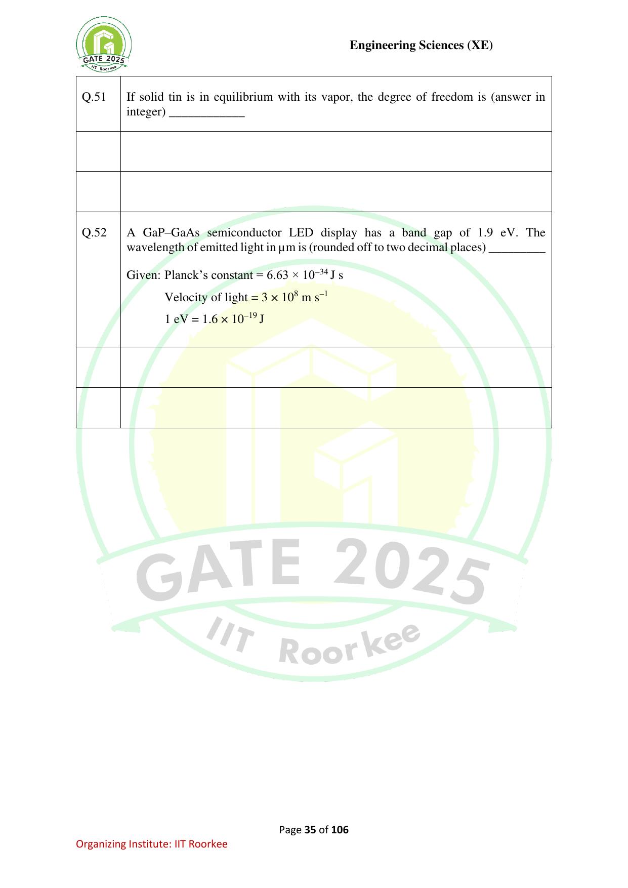 GATE 2025 Engineering Sciences (XE) Question Paper - Page 35