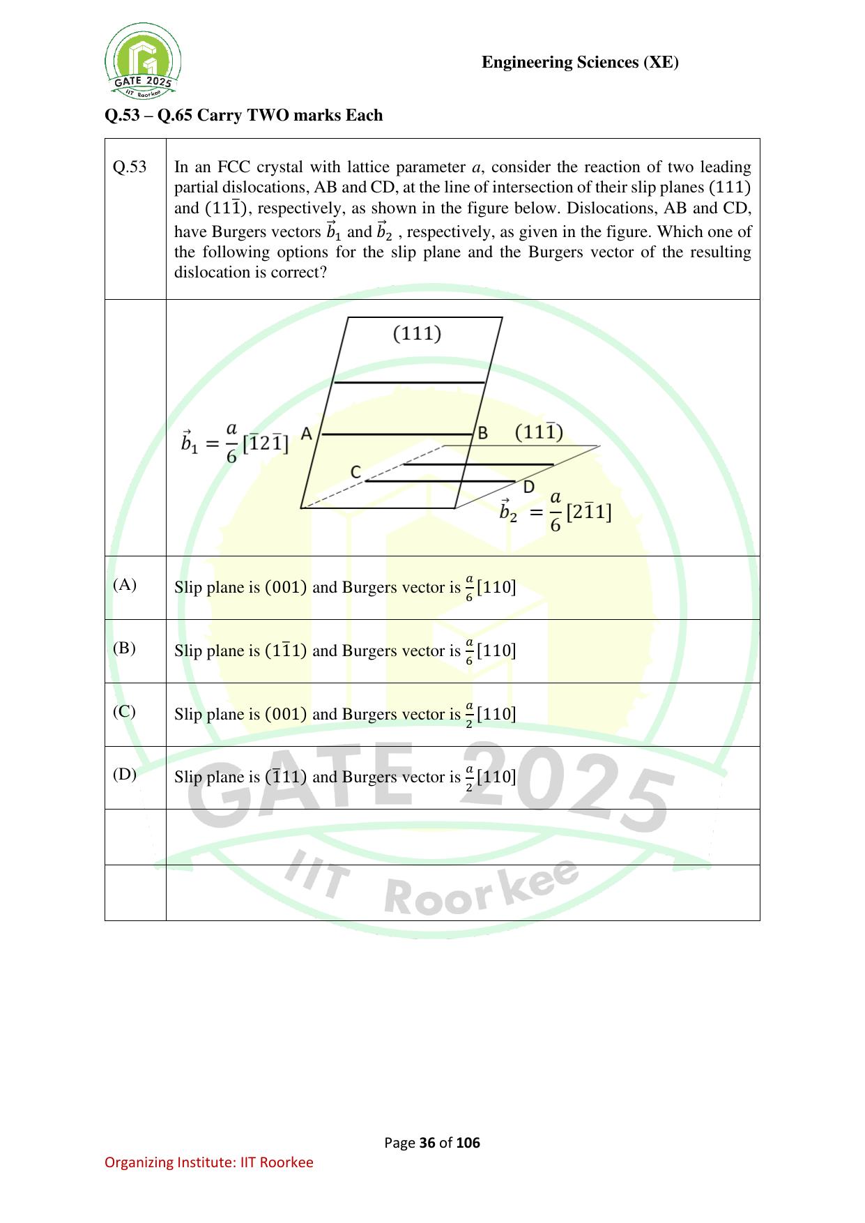 GATE 2025 Engineering Sciences (XE) Question Paper - Page 36