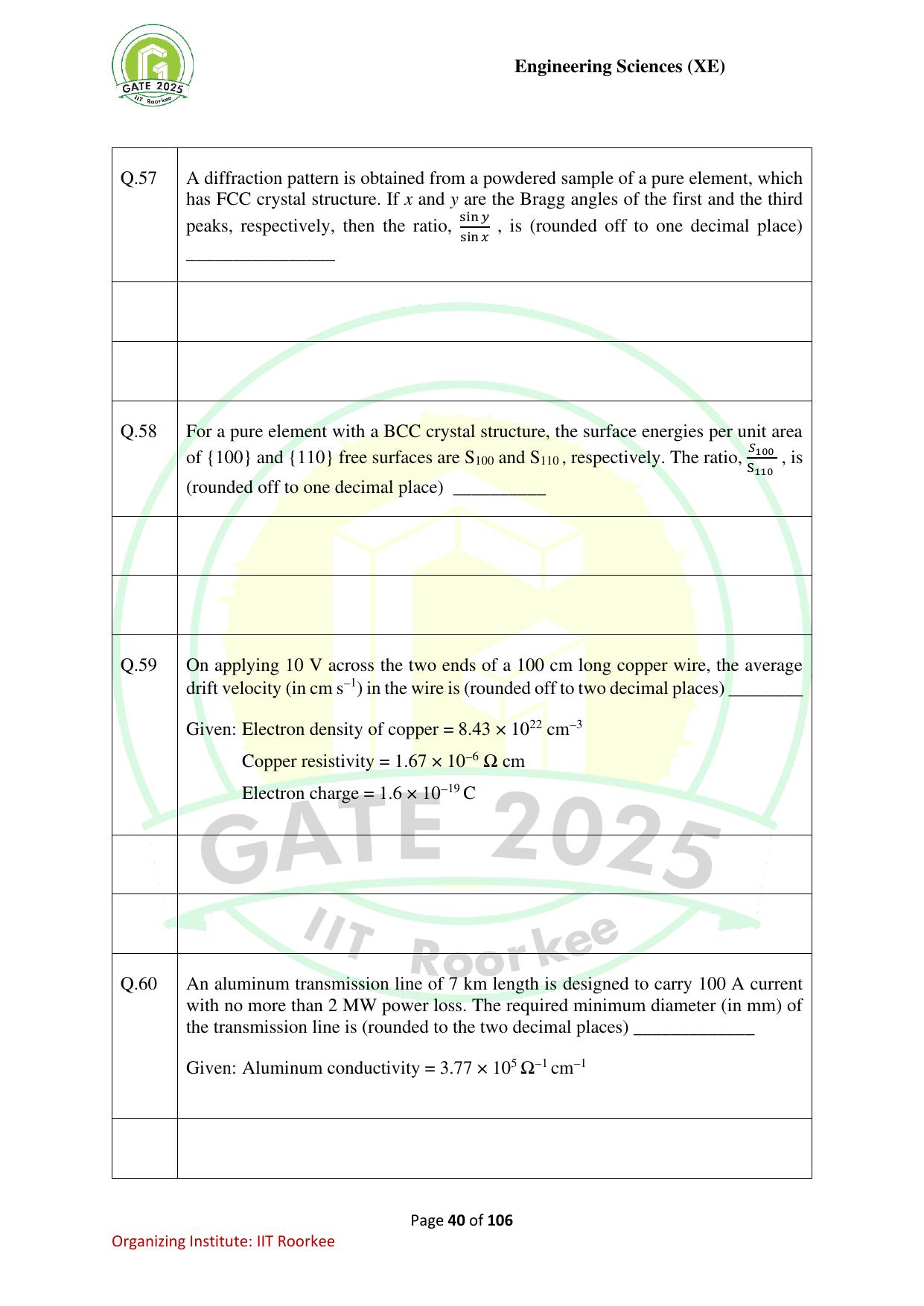 GATE 2025 Engineering Sciences (XE) Question Paper - Page 40