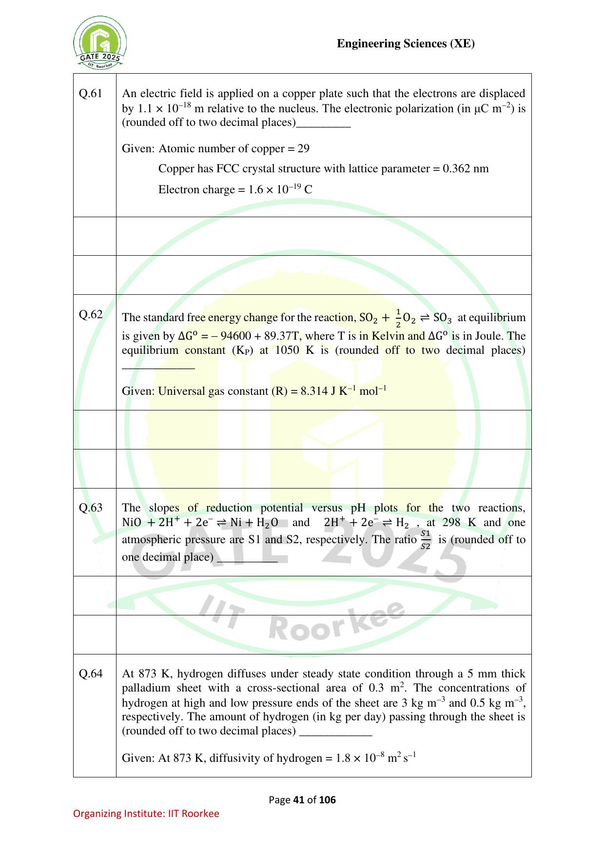 GATE 2025 Engineering Sciences (XE) Question Paper - Page 41