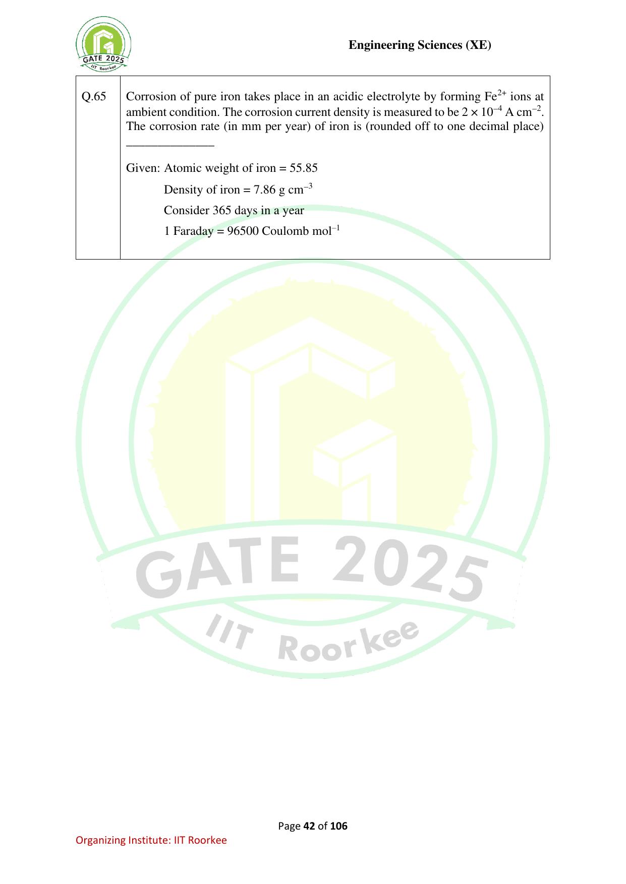GATE 2025 Engineering Sciences (XE) Question Paper - Page 42
