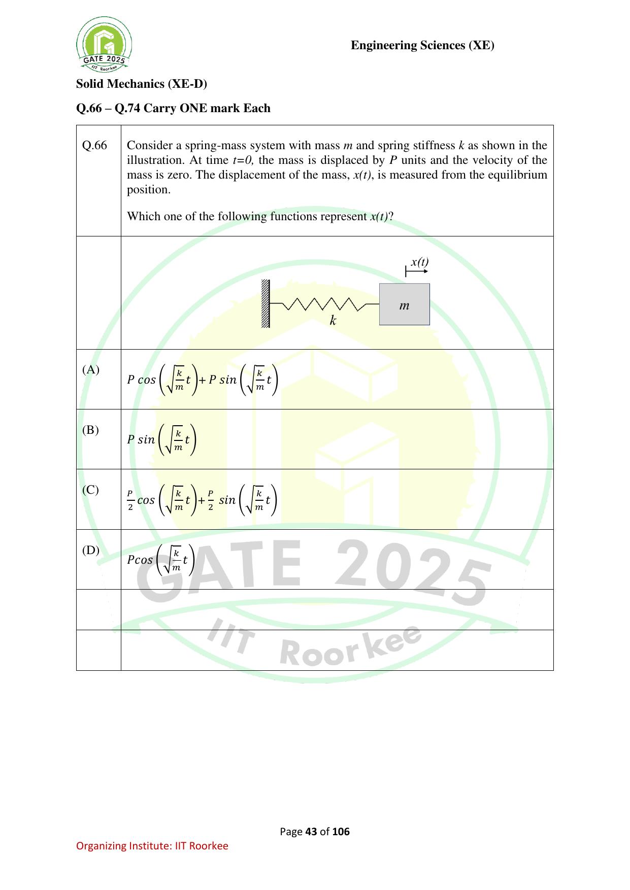 GATE 2025 Engineering Sciences (XE) Question Paper - Page 43