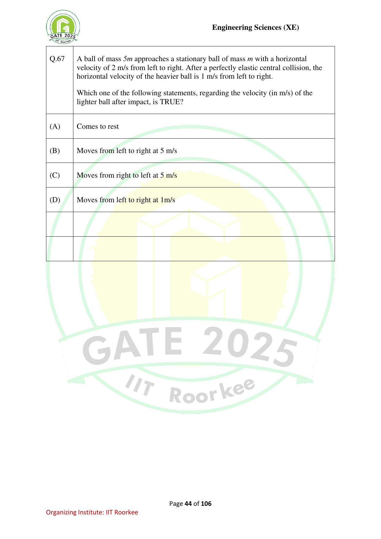 GATE 2025 Engineering Sciences (XE) Question Paper - Page 44