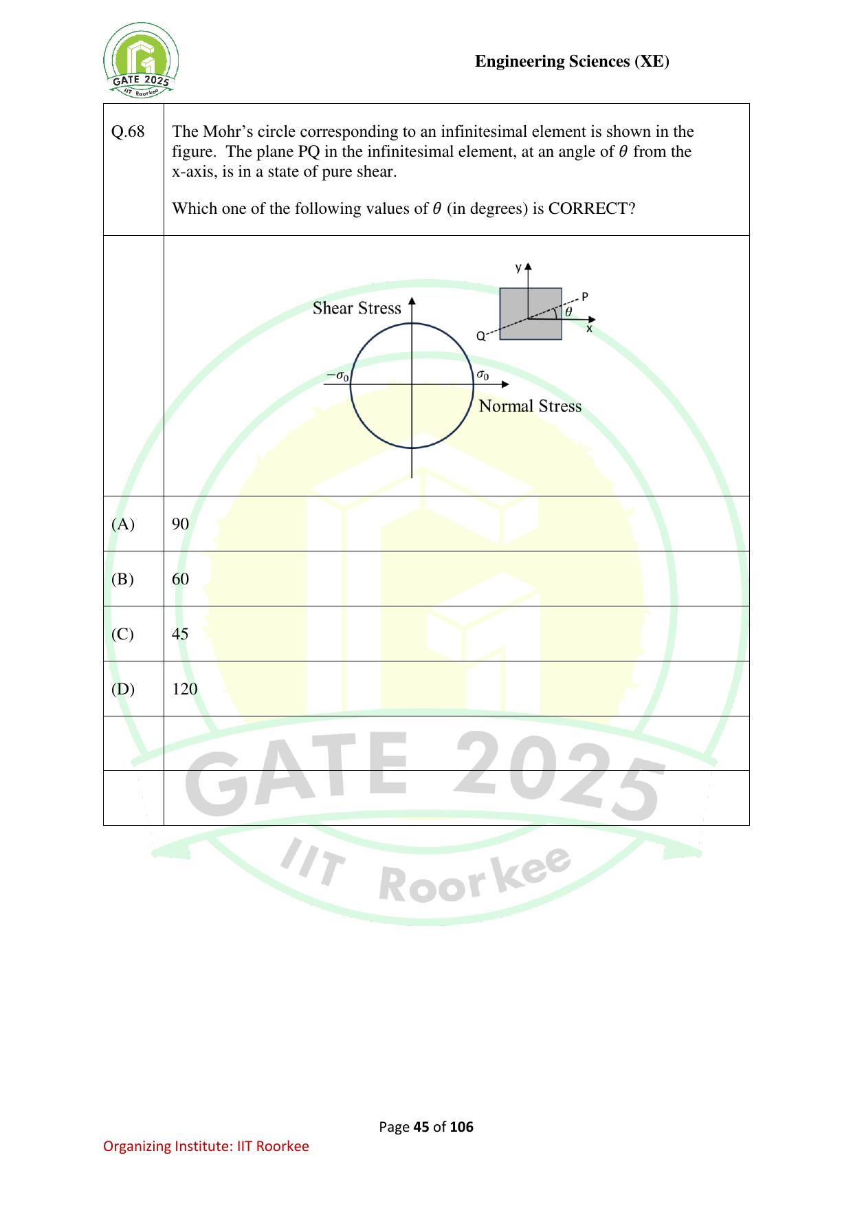 GATE 2025 Engineering Sciences (XE) Question Paper - Page 45